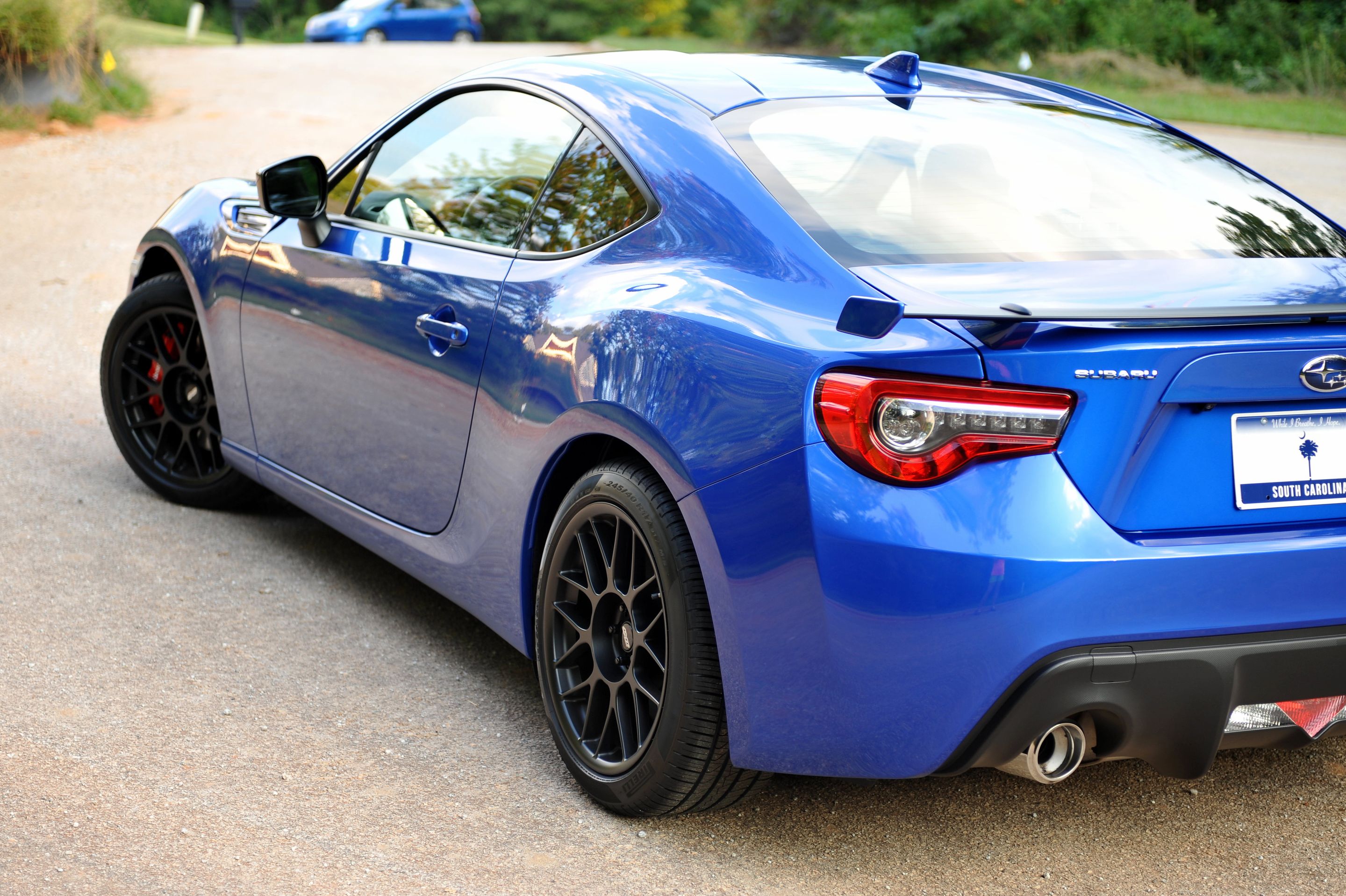 Blue Subaru ZC6 / Gen 1 BRZ with 17" ARC-8 Apex wheels in Satin Black