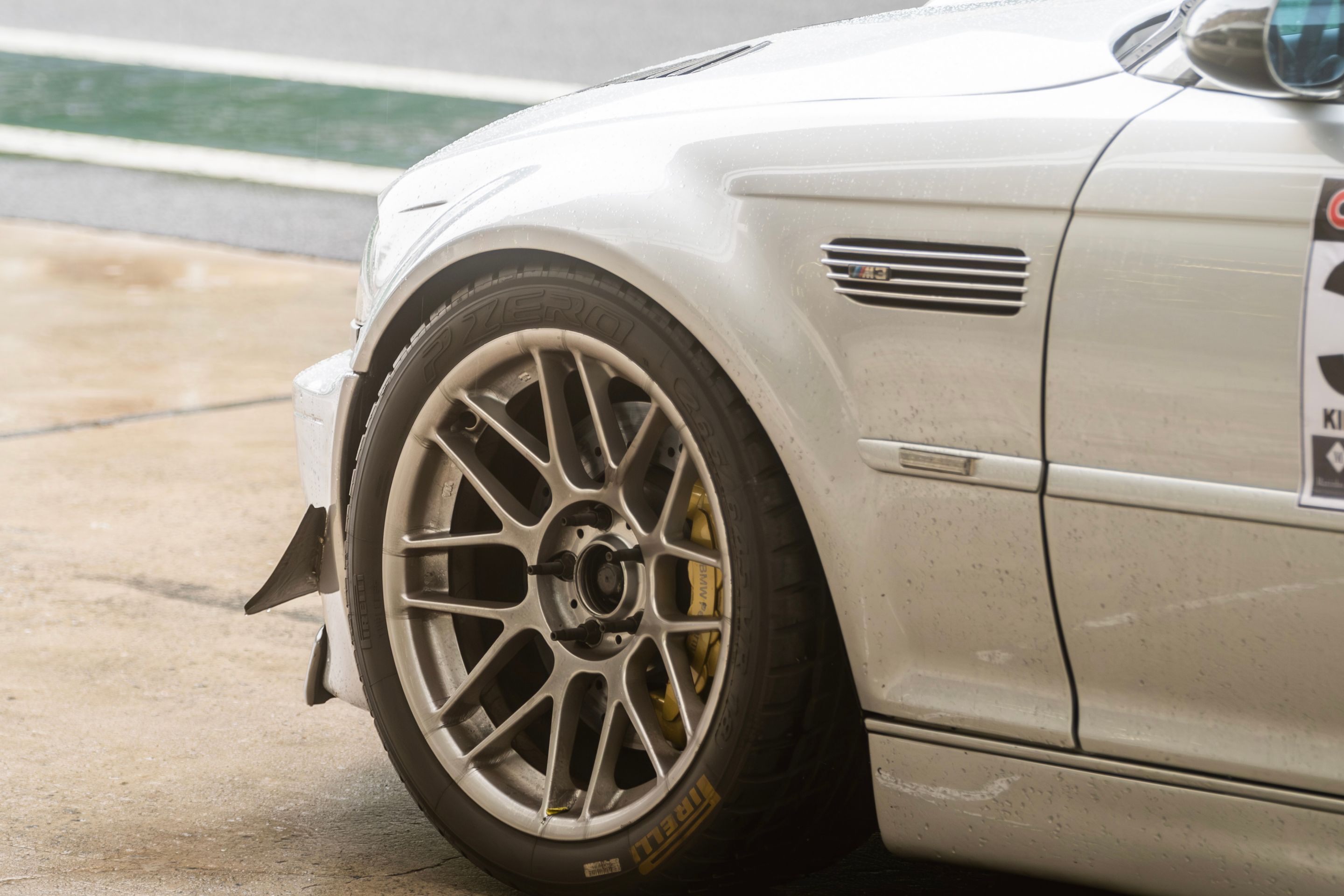 Silver BMW E46 M3 with 18" ARC-8 Apex wheels in Hyper Silver