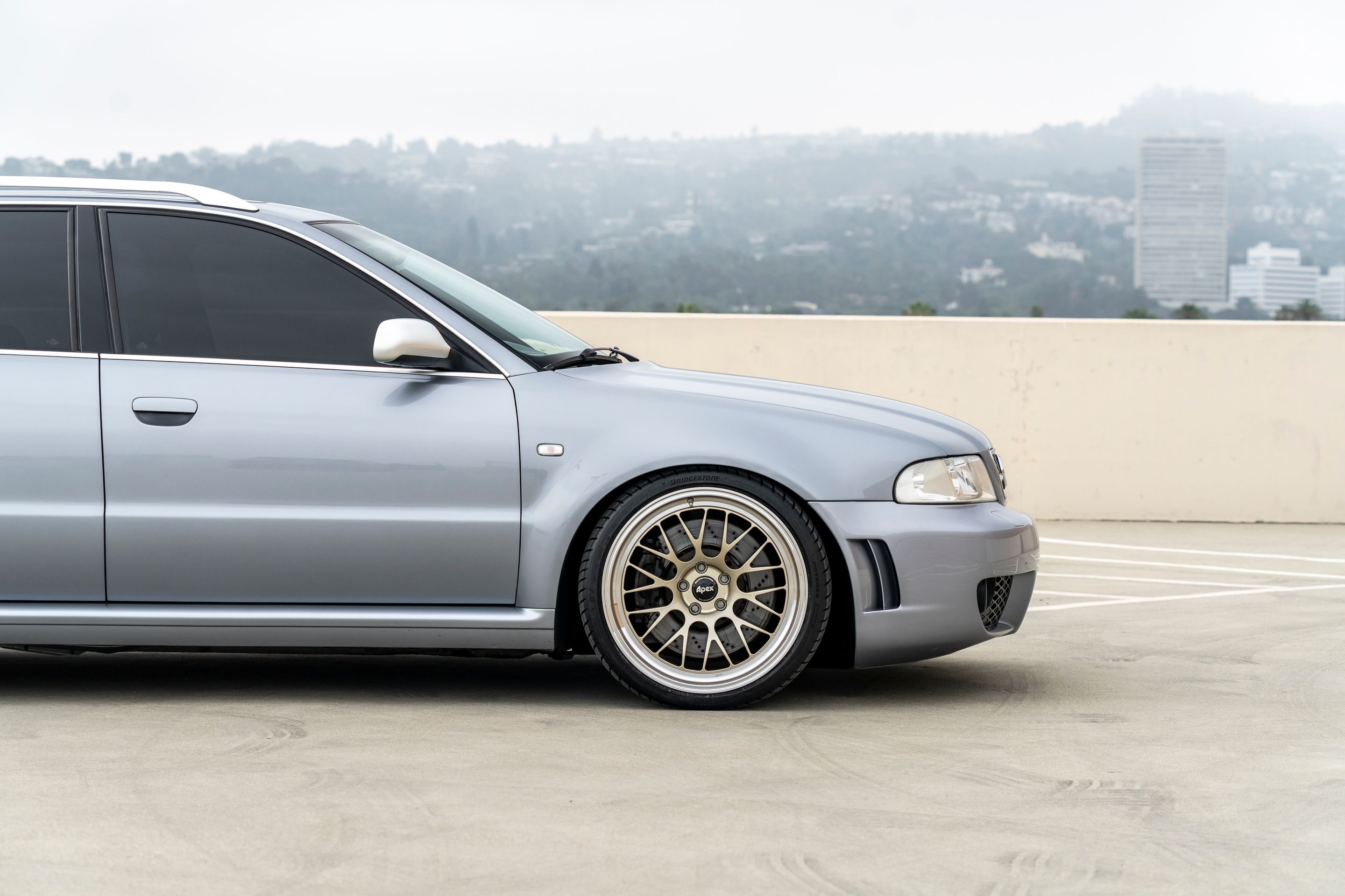 Silver Audi B5 RS 4 Avant/Wagon with 19" ML-10RT Apex wheels in Machined Lip Gloss Motorsport Gold