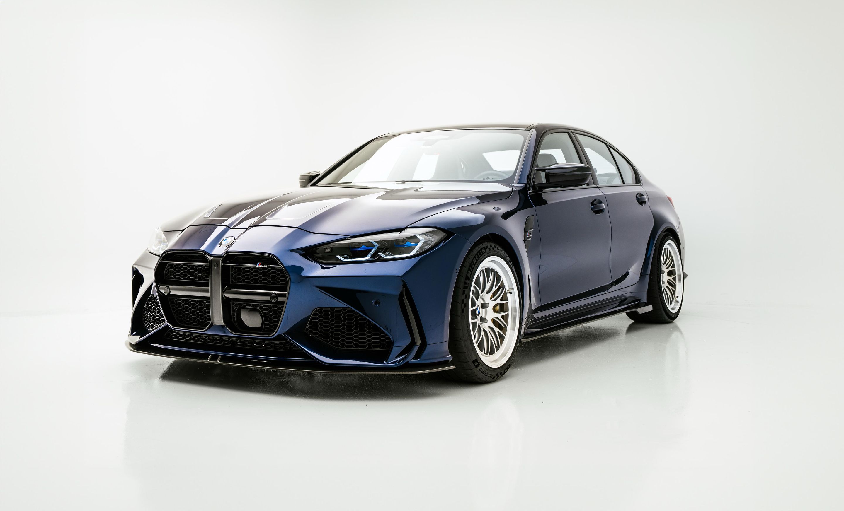 Blue BMW G80 M3 with 19" ML-10RT Apex wheels in Machined Lip Race Silver