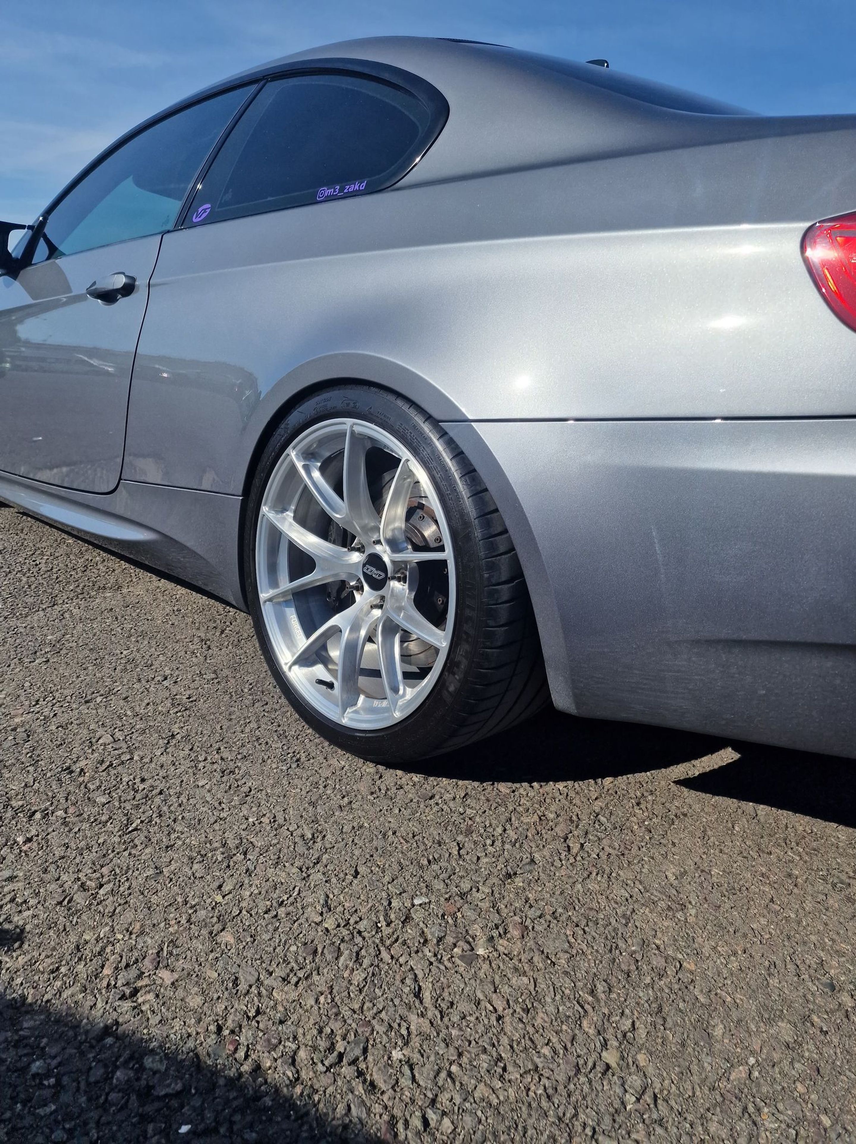 Grey BMW E92 Coupe M3 with 19" VS-5RS Apex wheels in Brushed Clear