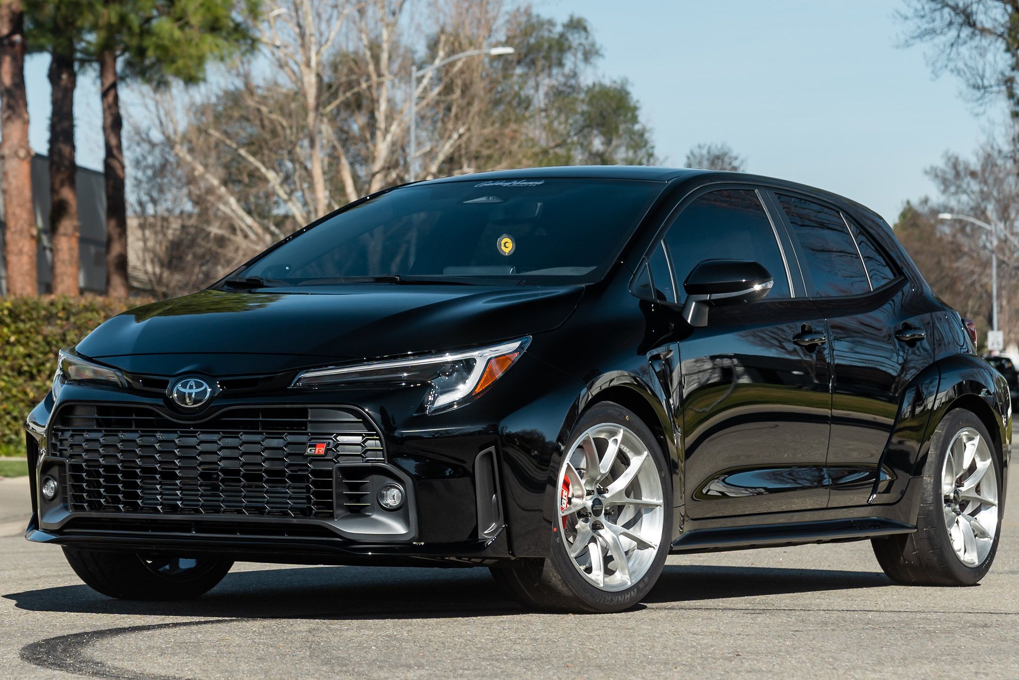 Black Toyota GR Corolla with 18" VS-5RS Apex wheels in Brushed Clear