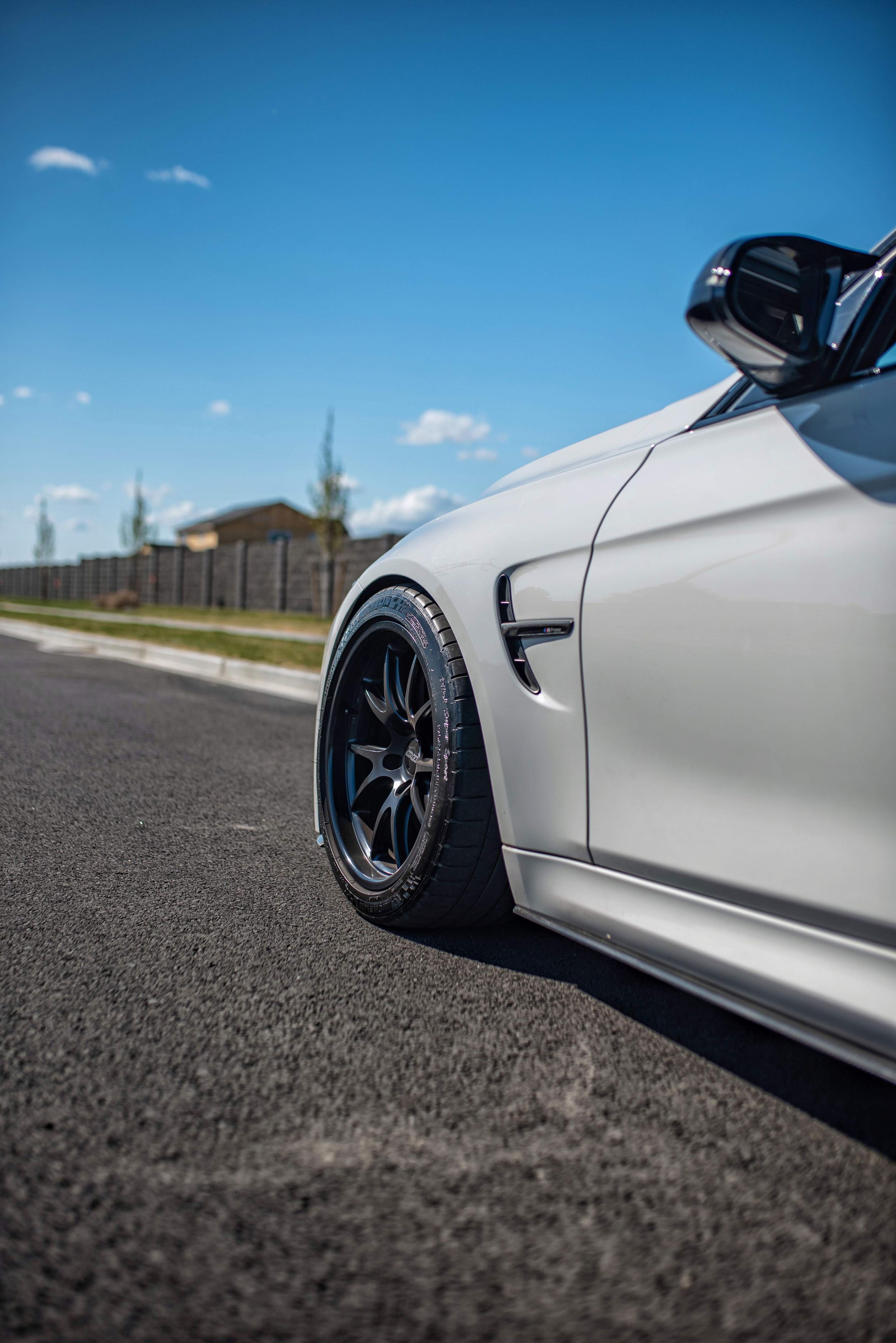 White BMW F80 M3 with 18" FL-5 Apex wheels in Satin Black