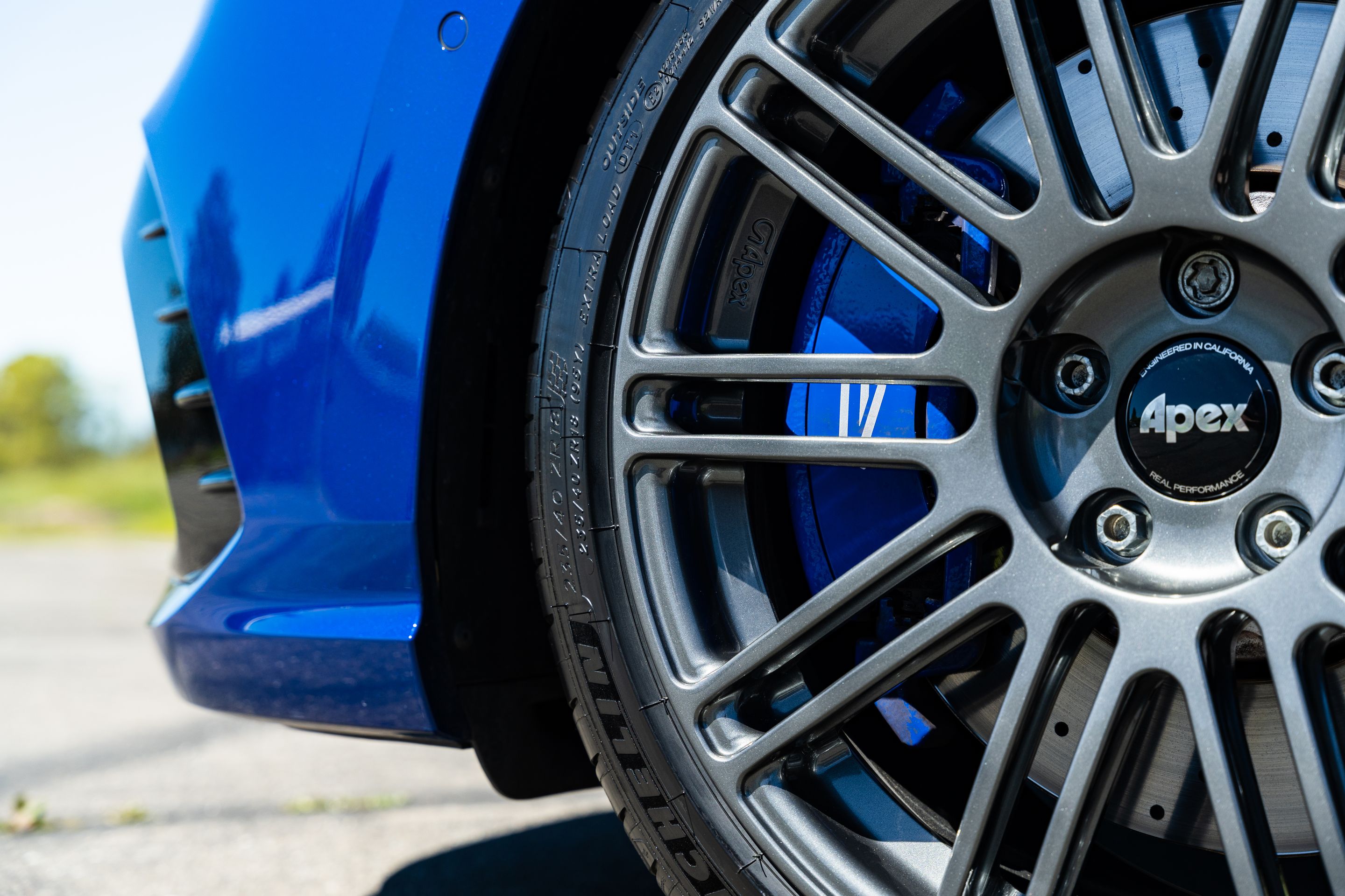 Blue VW MK8 Golf R with 18" TC-10RT Apex wheels in Anthracite