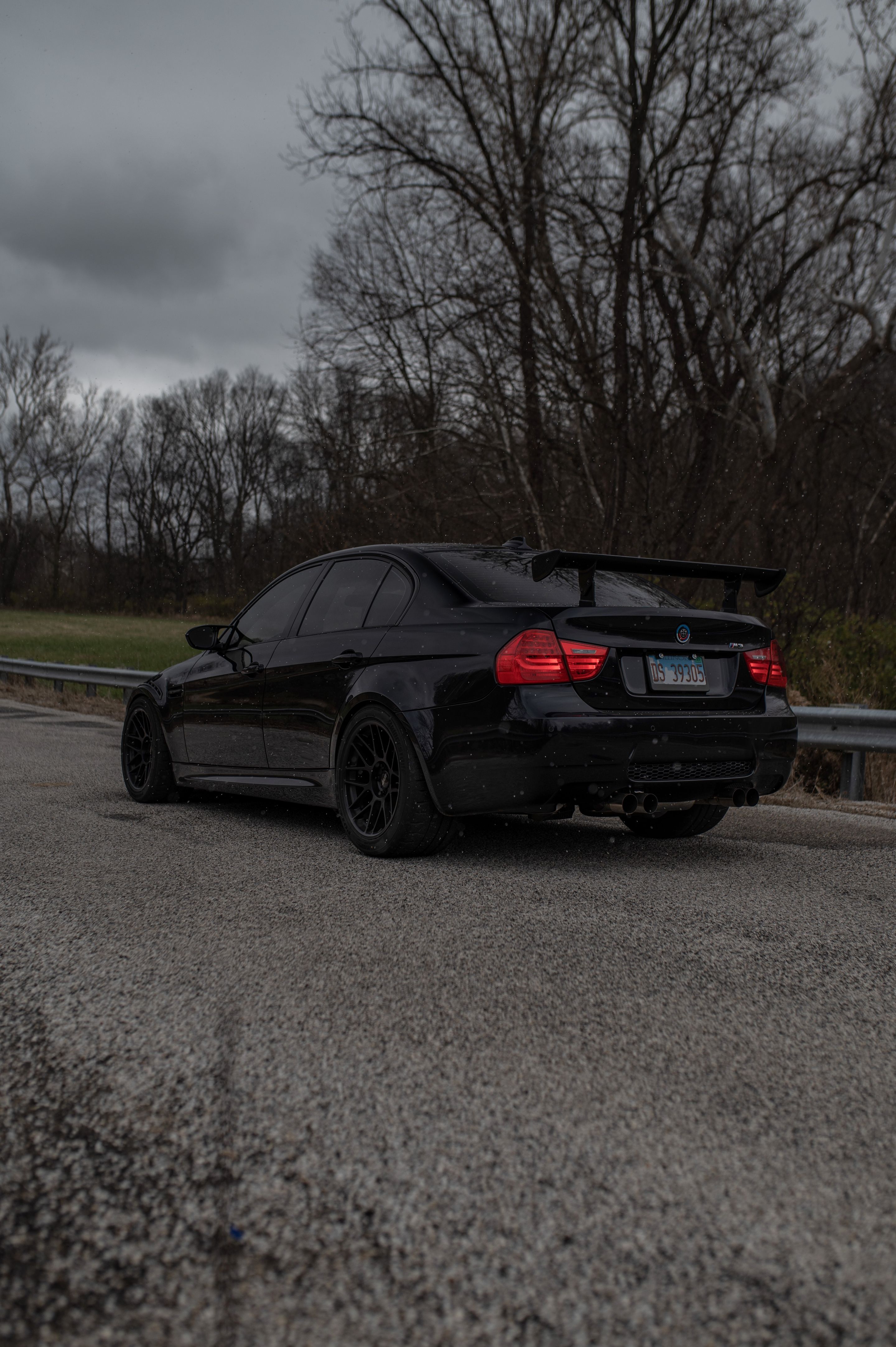 Black BMW E90 Sedan M3 with 18" ARC-8 Apex wheels in Satin Black
