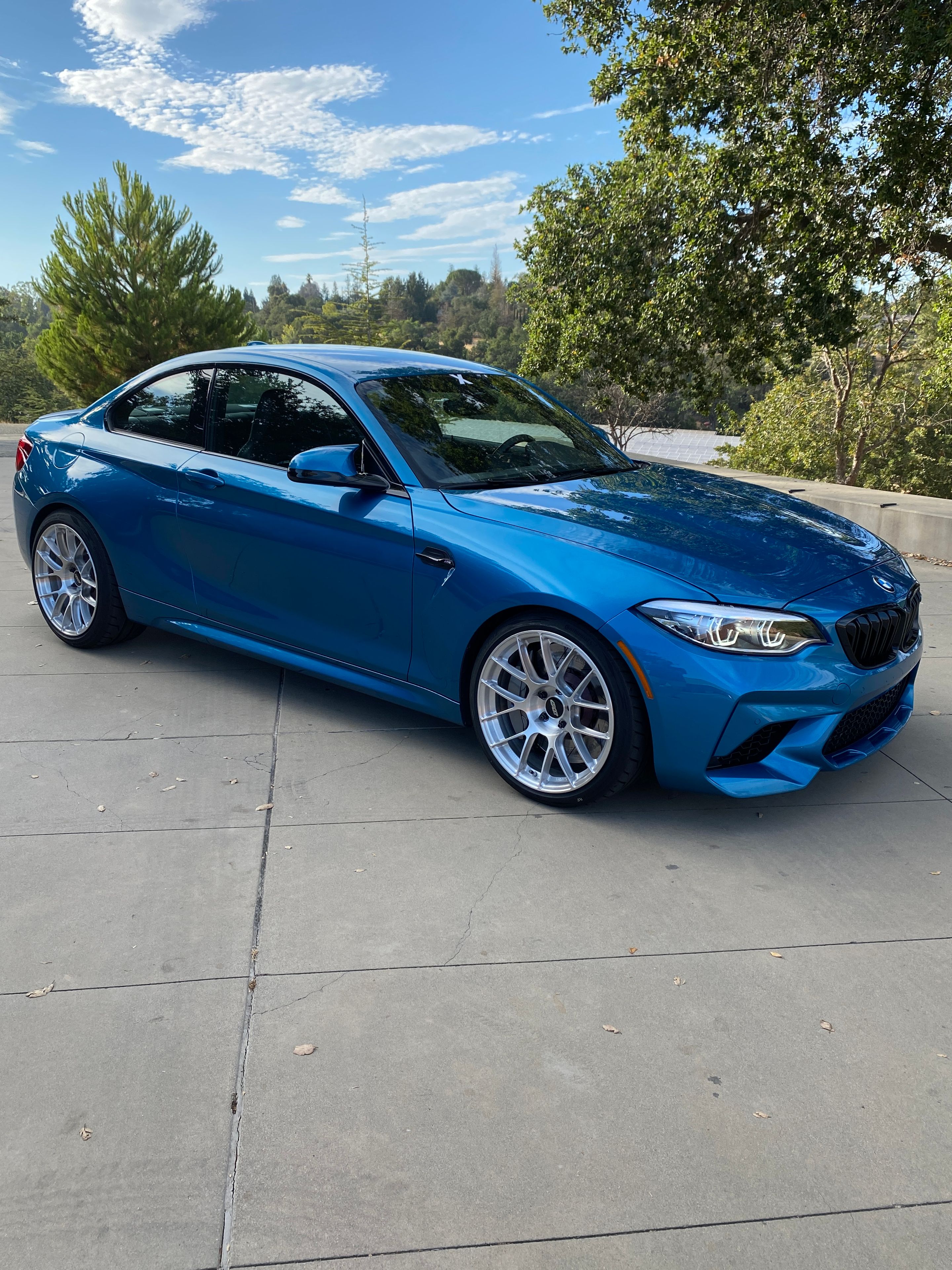 Blue BMW F87 M2 with 19" EC-7RS Apex wheels in Brushed Clear