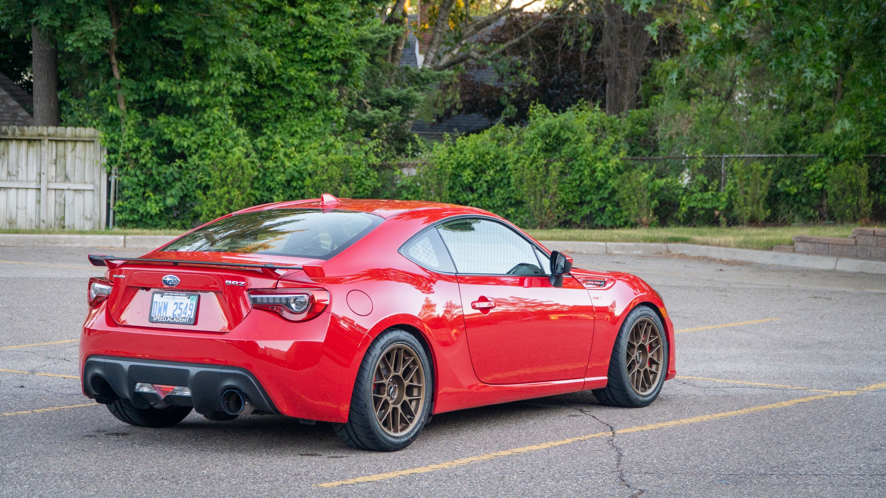 Red Subaru ZC6 / Gen 1 BRZ with 17" ARC-8 Apex wheels in Satin Bronze