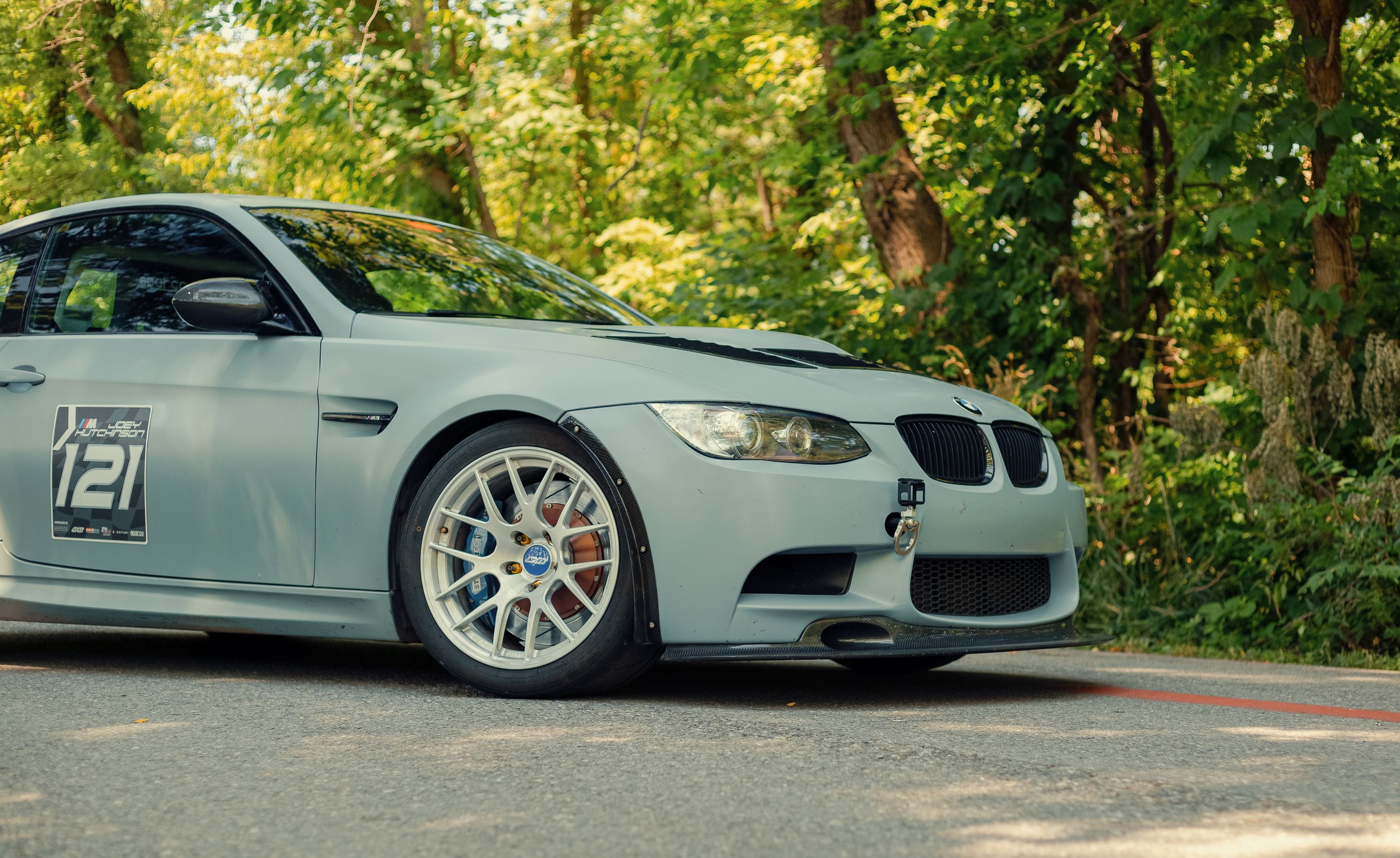 Grey BMW E92 Coupe M3 with 18" EC-7R Apex wheels in Brushed Clear