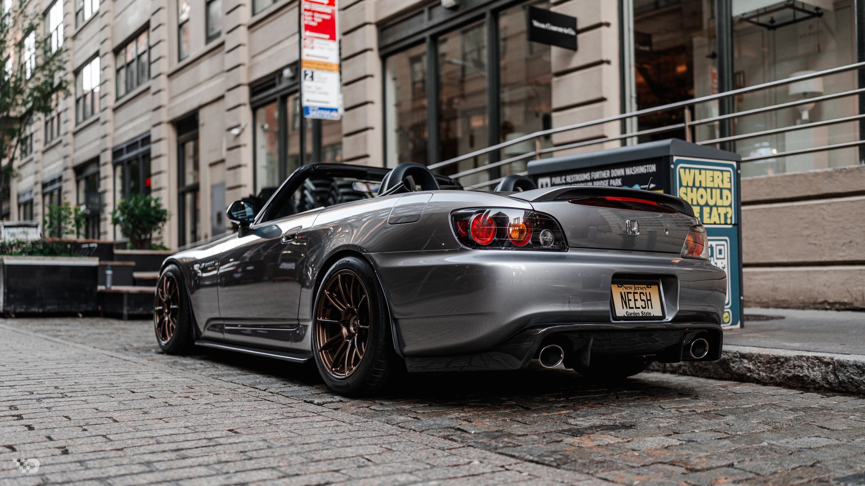 Grey Honda S2000 with 17" SM-10RS Apex wheels in Satin Bronze