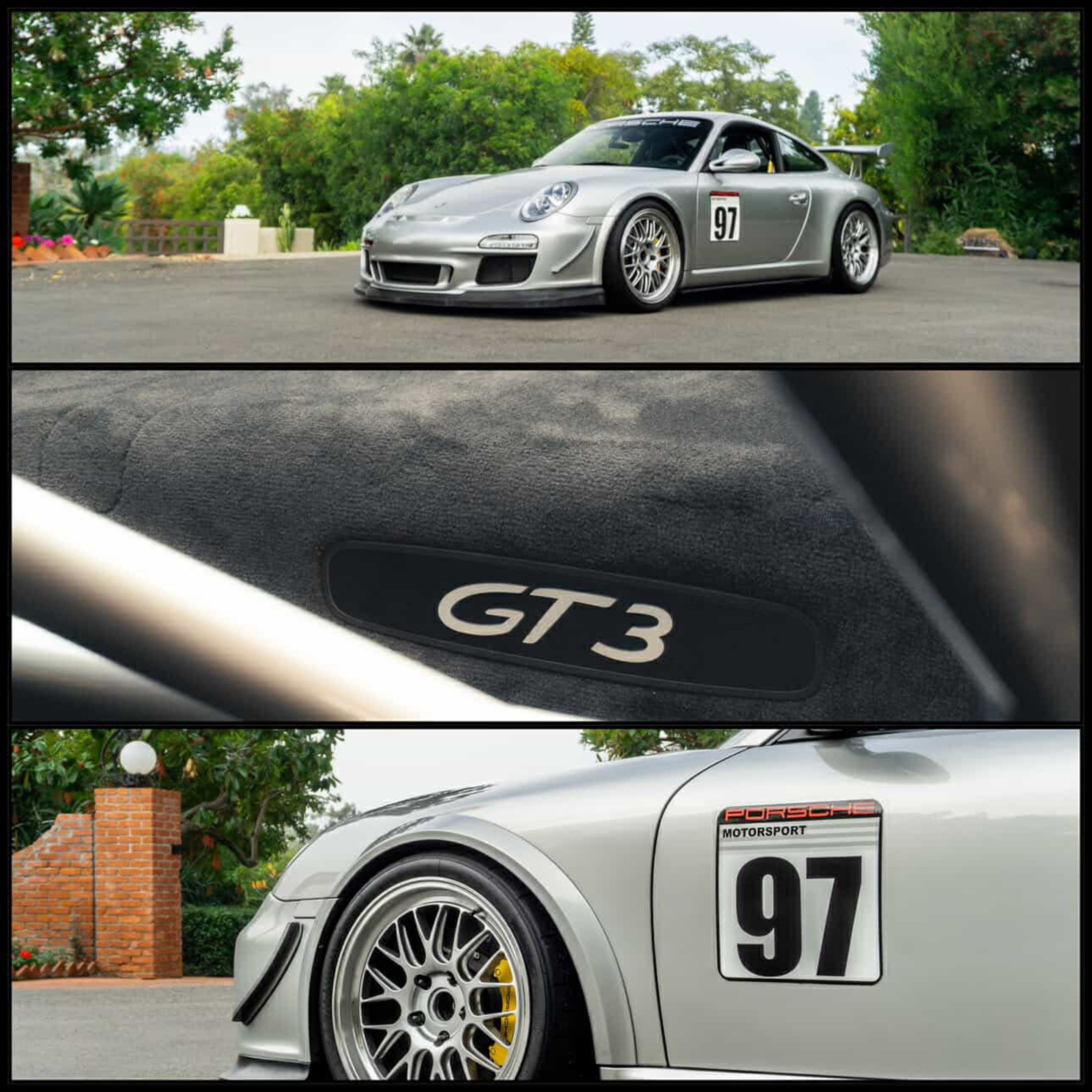 Silver Porsche 911 997 GT3 with 19" ML-10RT Apex wheels in Machined Lip Race Silver