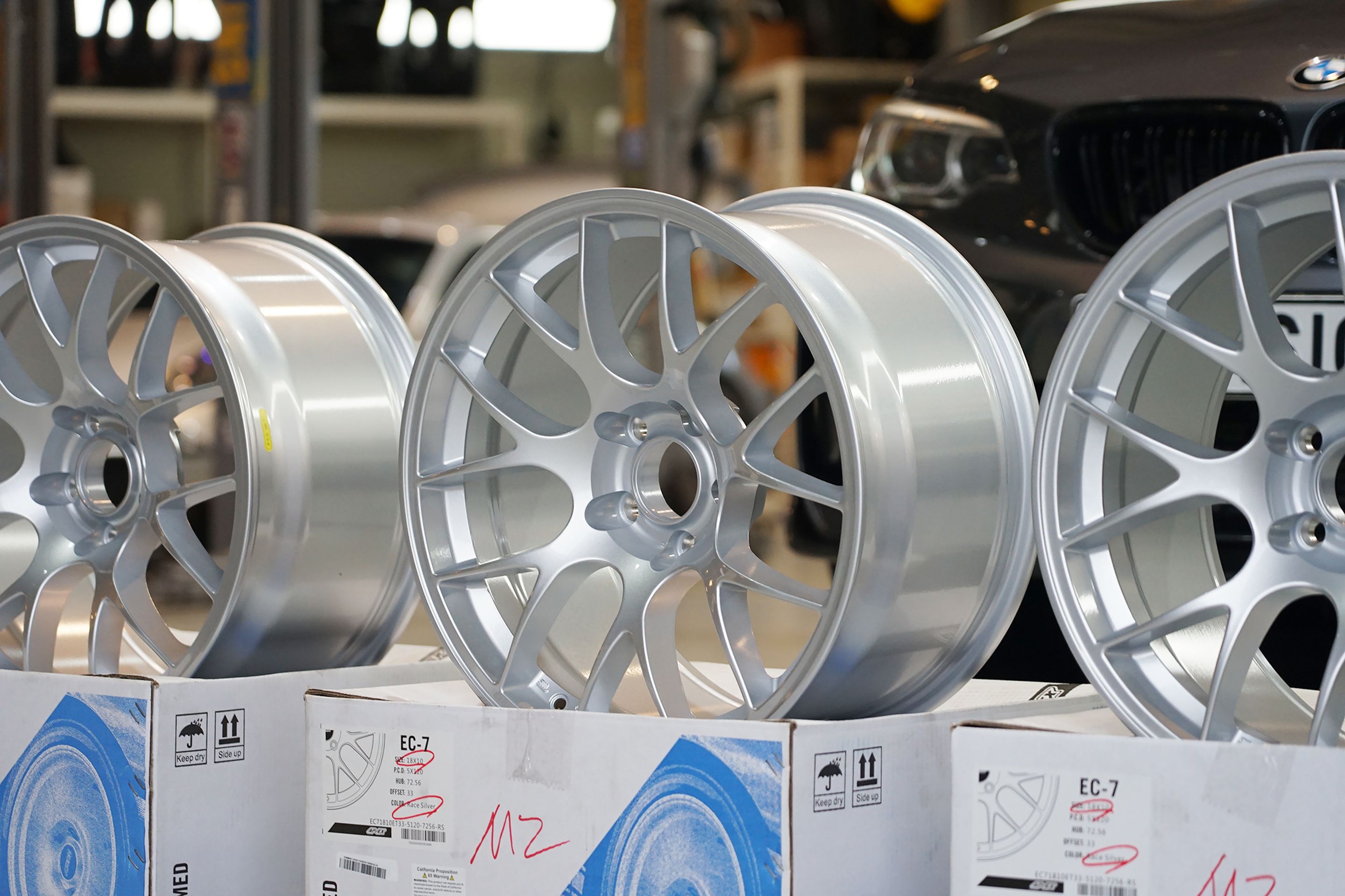 Grey BMW F87 M2 with 18" EC-7 Apex wheels in Race Silver