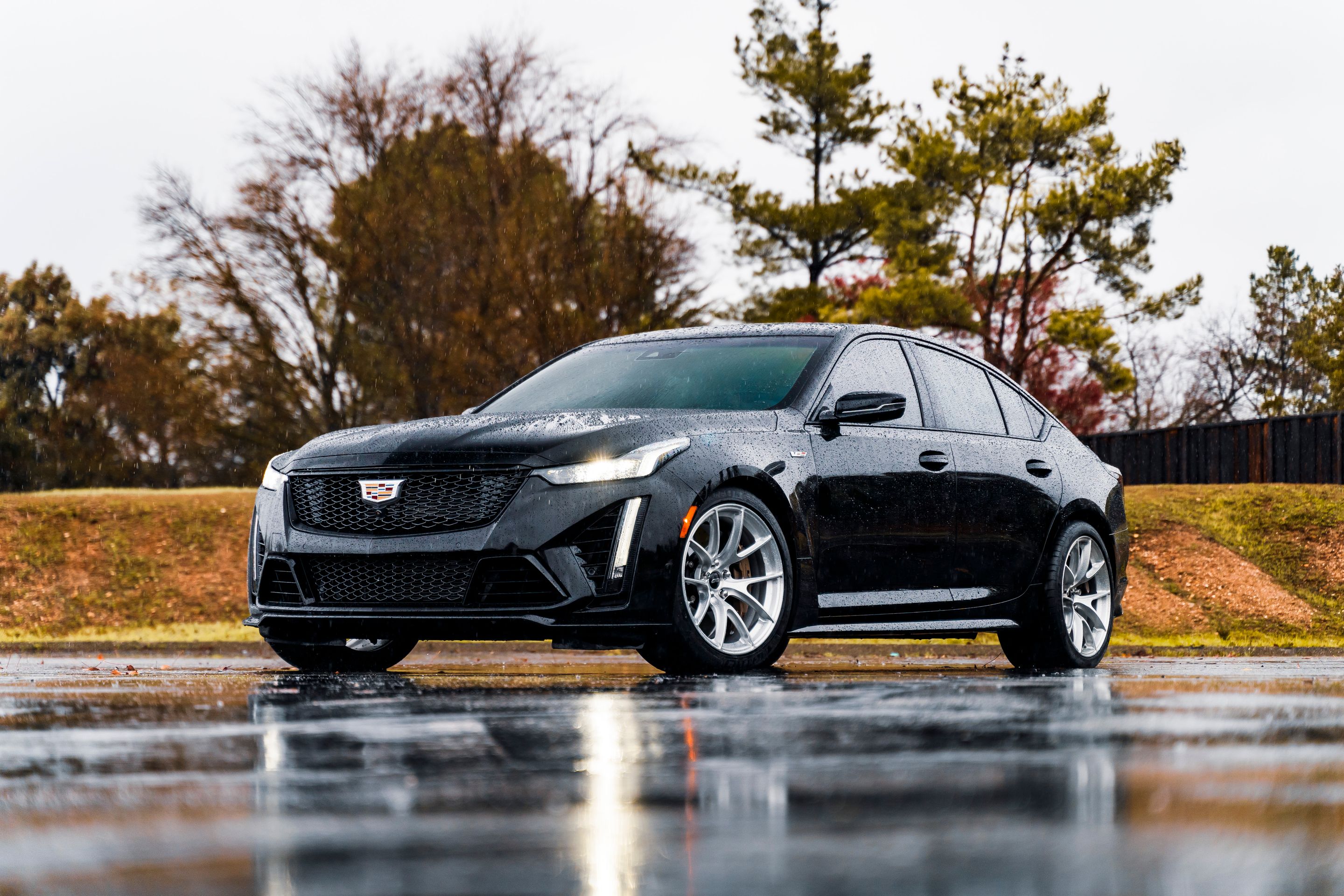 Black Cadillac CT5-V Blackwing with 19" VS-5RS Apex wheels in Brushed Clear