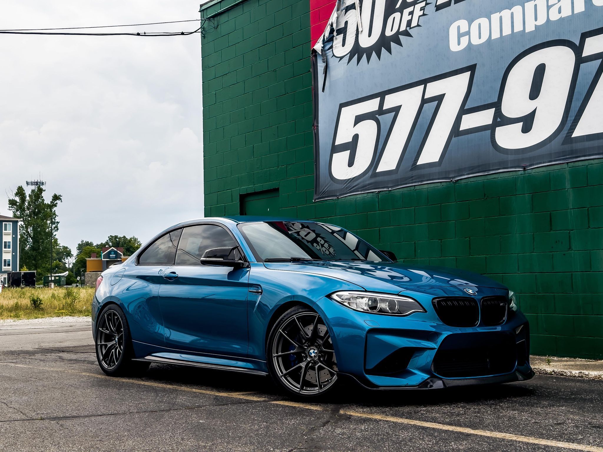 Blue BMW F87 M2 with 19" VS-5RS Apex wheels in Anthracite