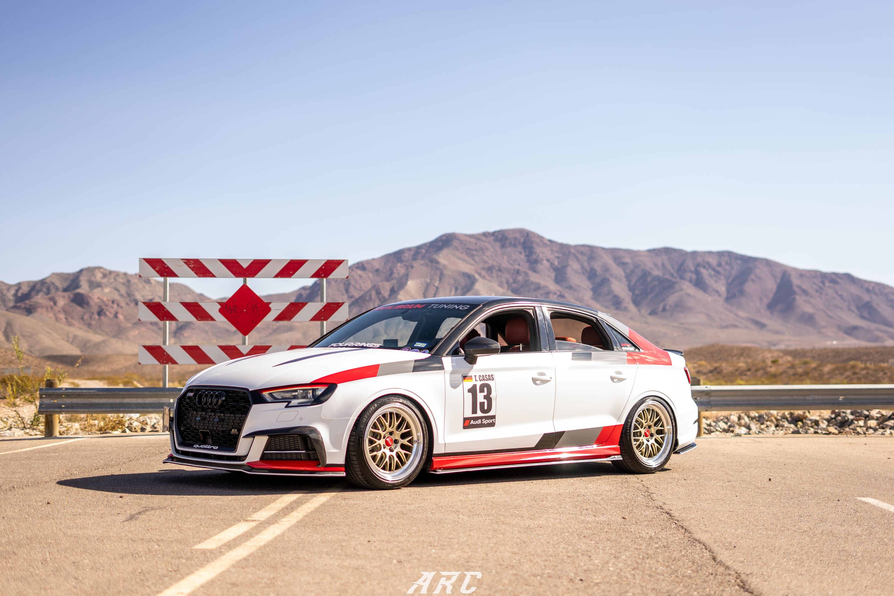 Race Livery Audi 8V A3 with 18" ML-10RT Apex wheels in Machined Lip Gloss Motorsport Gold