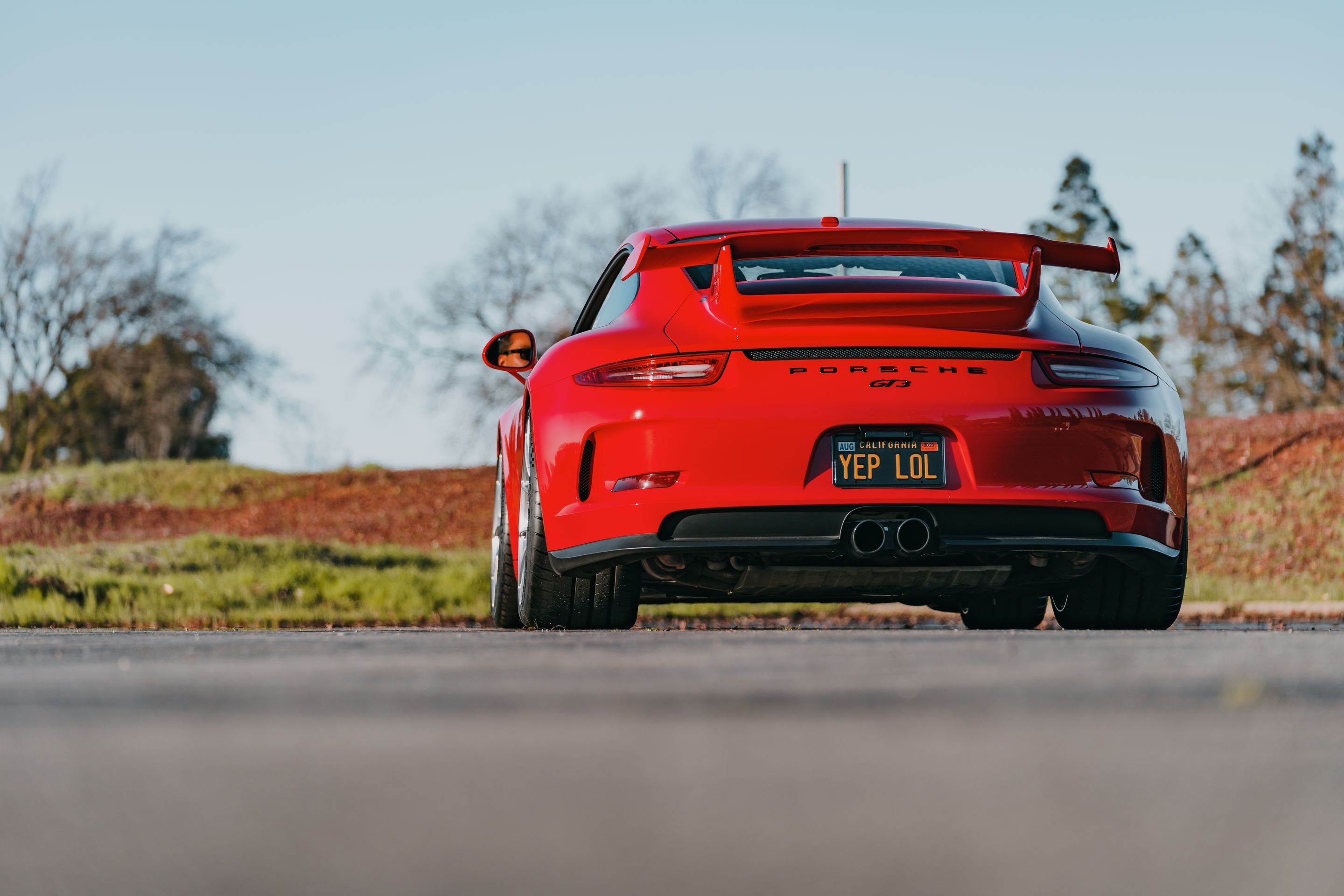 Red Porsche 911 991.1 GT3 with 20" VS-5RS Apex wheels in Brushed Clear
