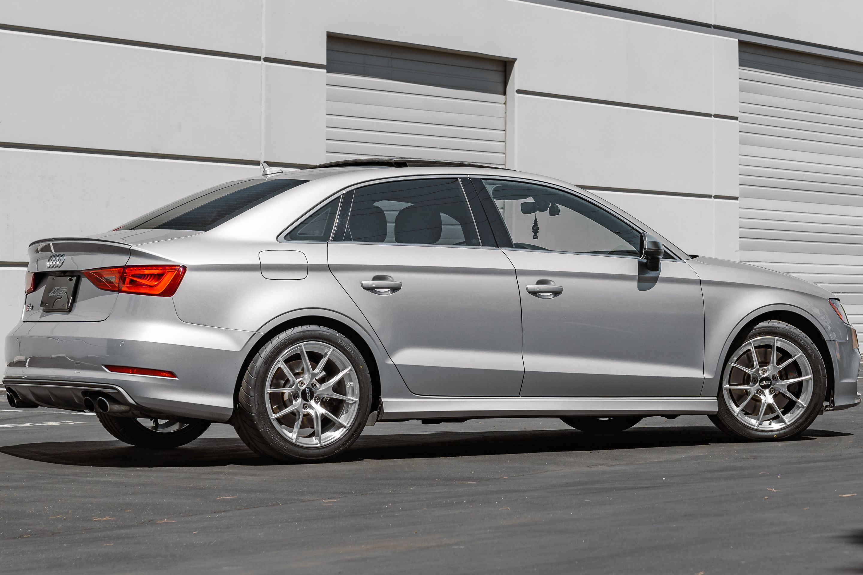 Silver Audi 8V S3 with 17" VS-5RS Apex wheels in Brushed Clear