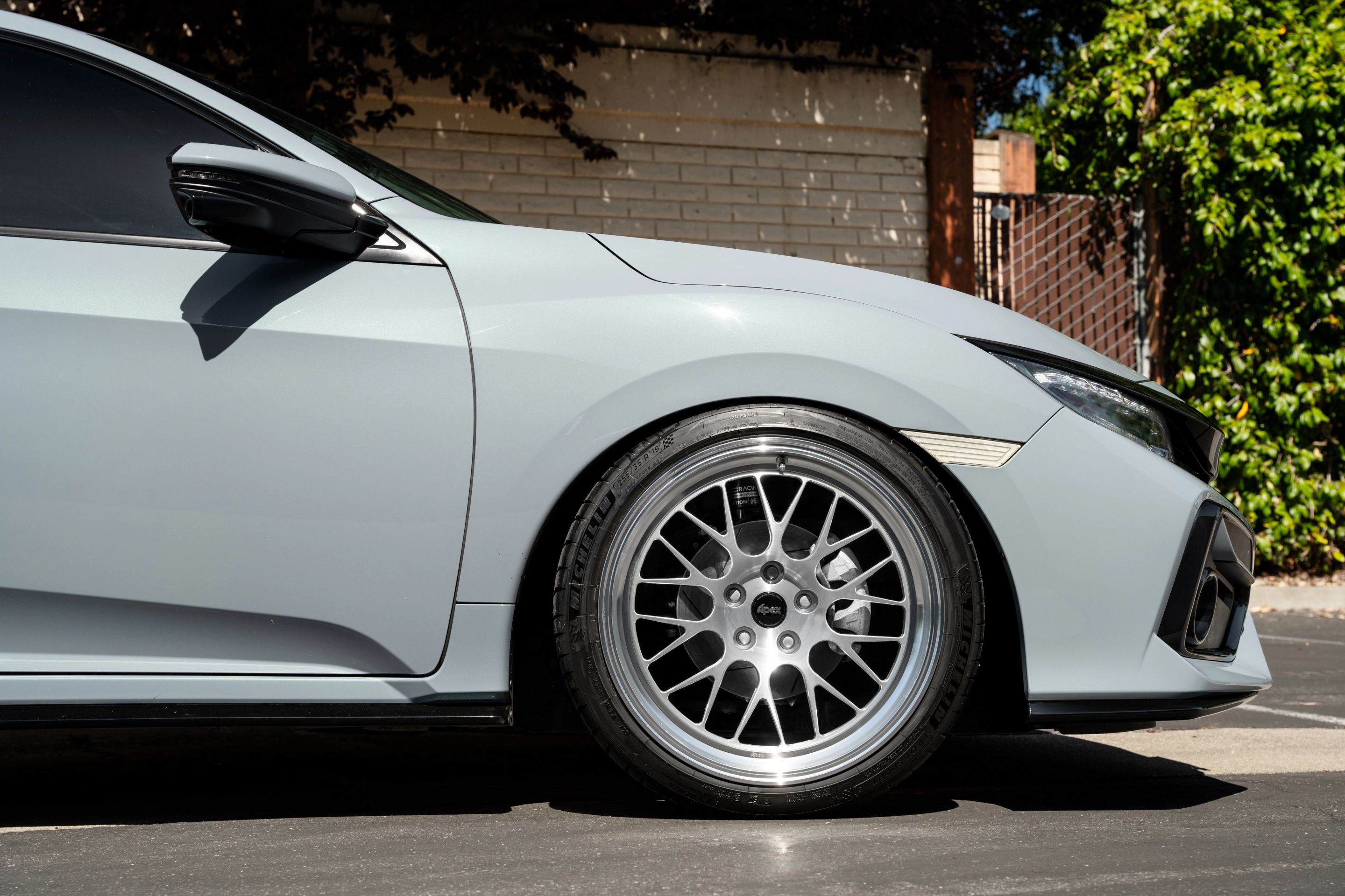 Grey Honda 10th Gen Civic with 19" ML-10RT Apex wheels in Machined Lip Brushed Clear