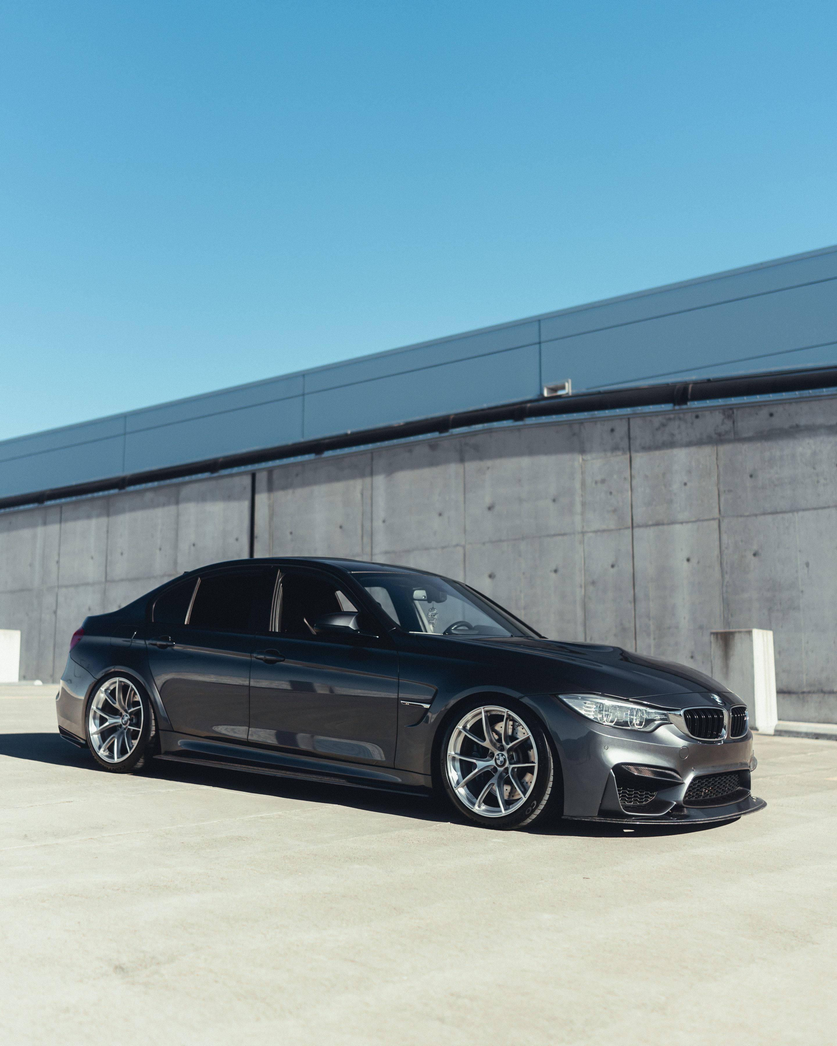 Grey BMW F80 M3 with 19" VS-5RS Apex wheels in Brushed Clear