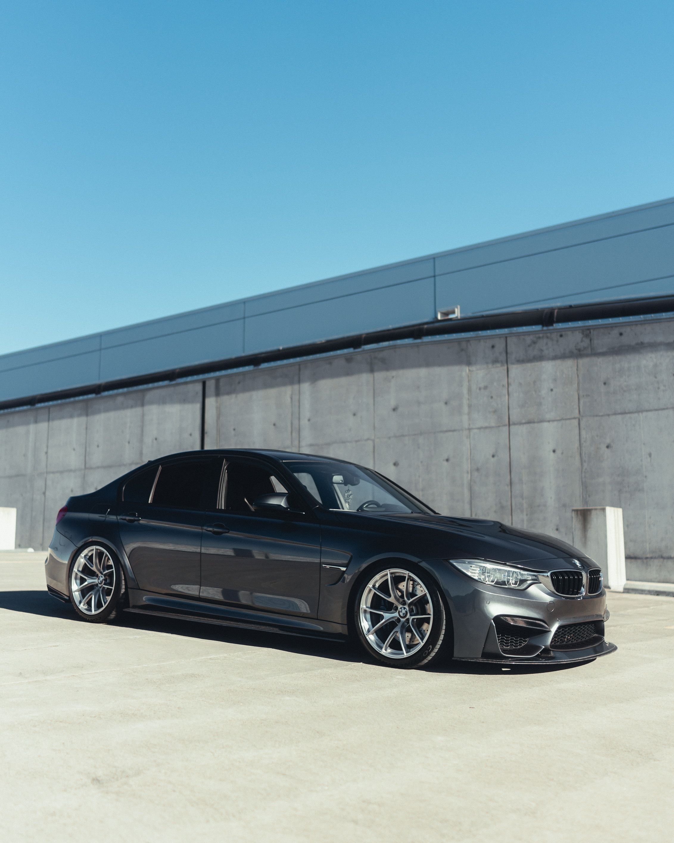 Grey BMW F80 M3 with 19" VS-5RS Apex wheels in Brushed Clear