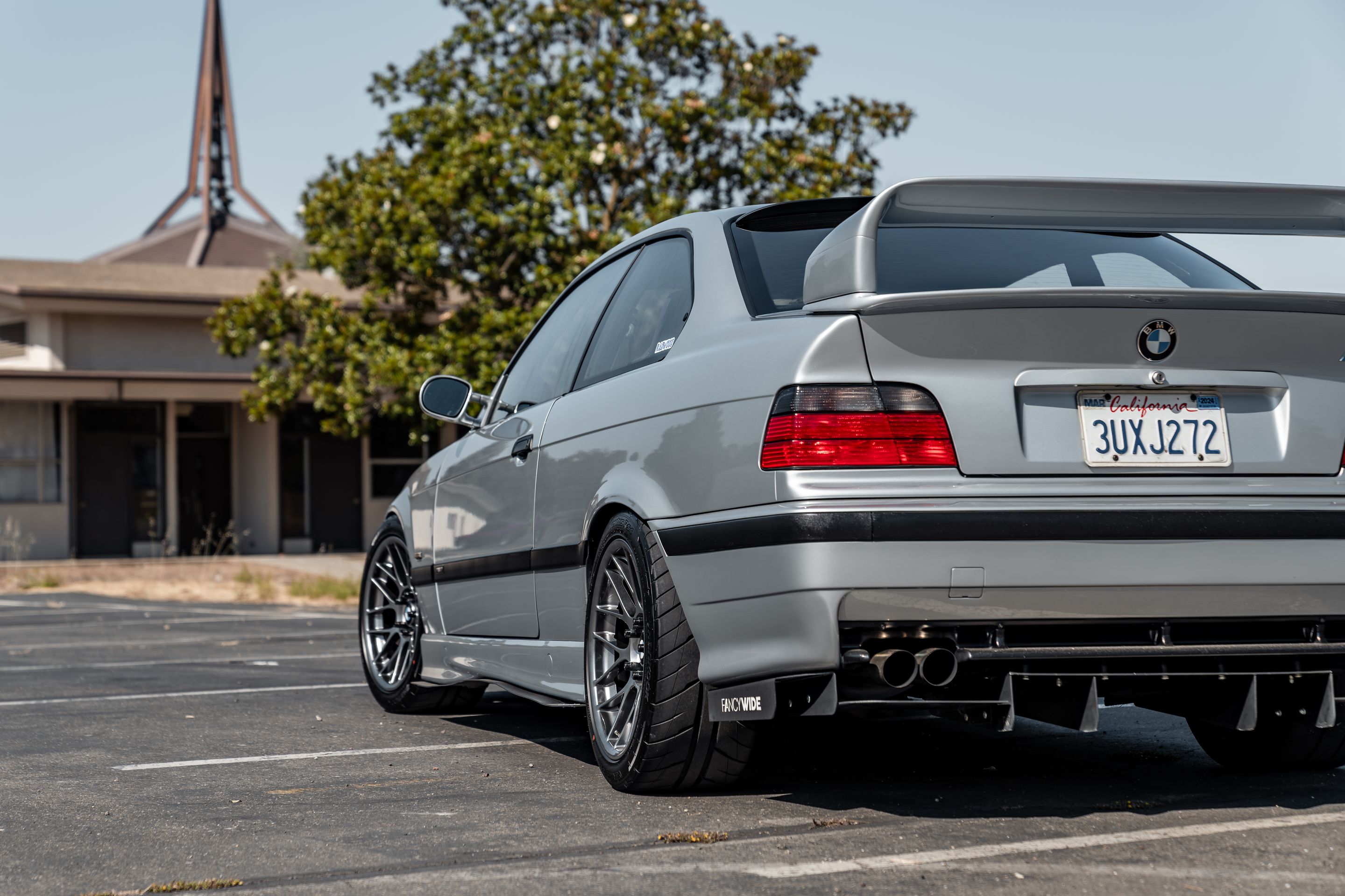 Silver BMW E36 M3 with 17" ARC-8 Apex wheels in Anthracite