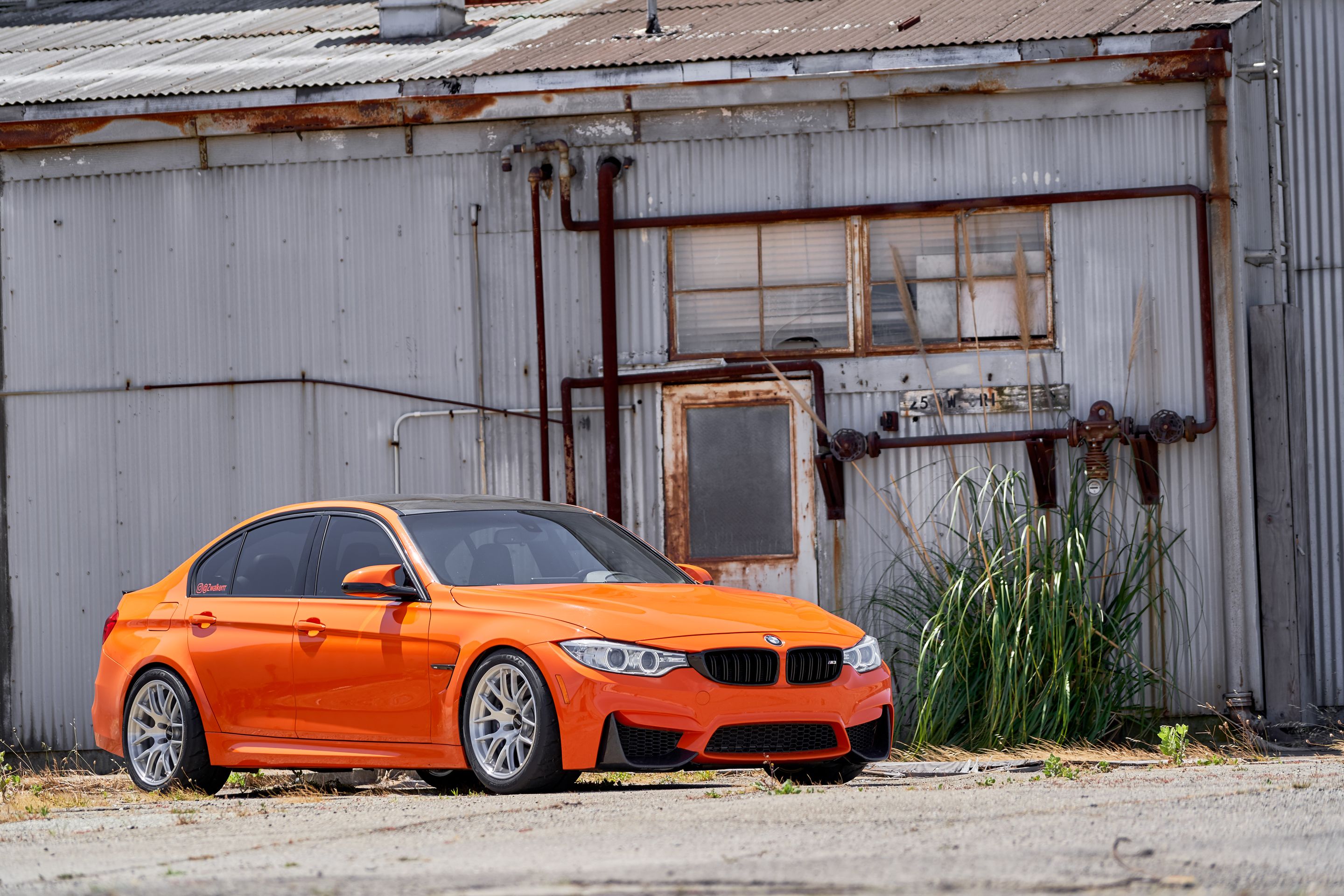 Orange BMW F80 M3 with 18" EC-7R Apex wheels in Brushed Clear