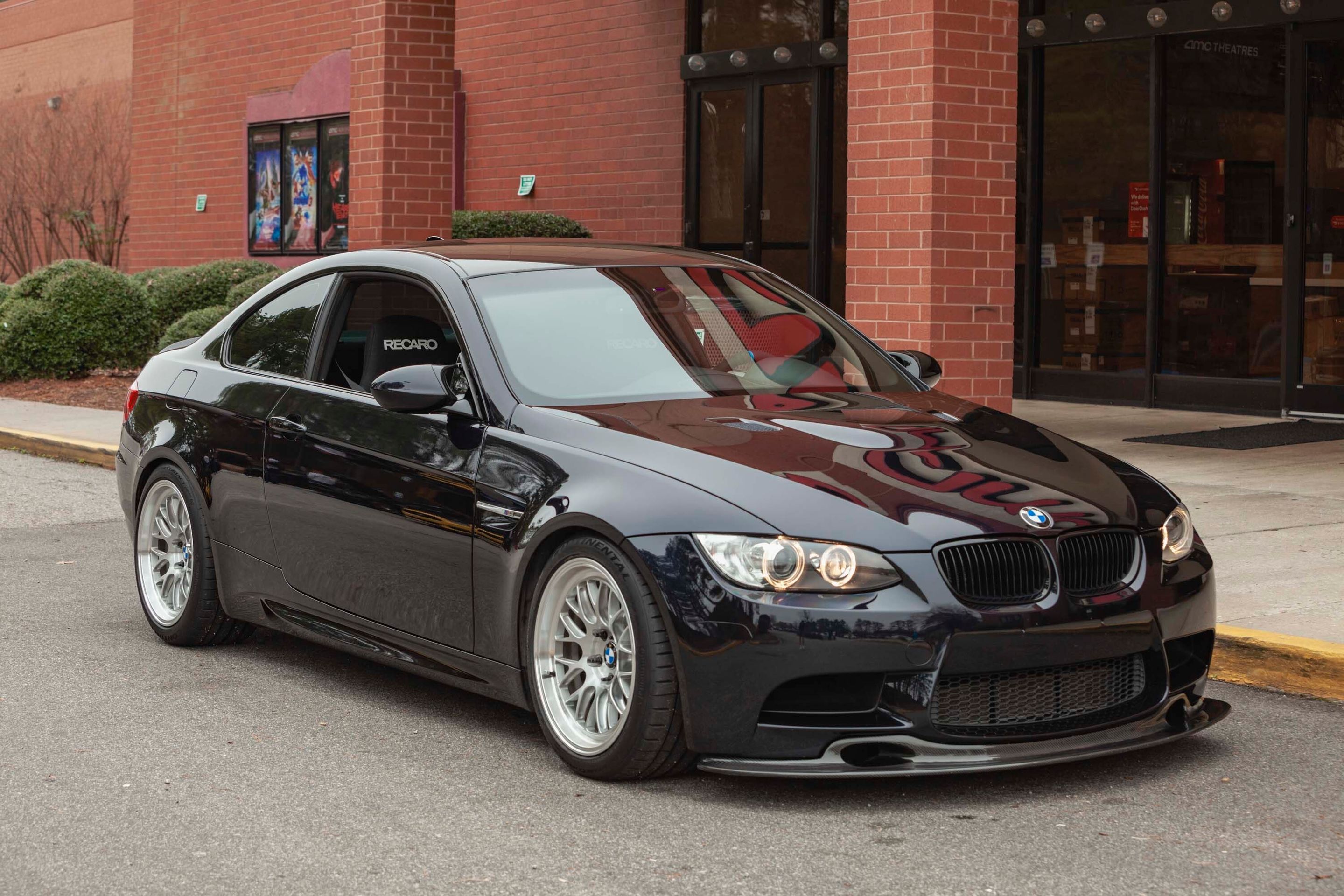 Black BMW E92 Coupe M3 with 18" ML-10RT Apex wheels in Machined Lip Brushed Clear