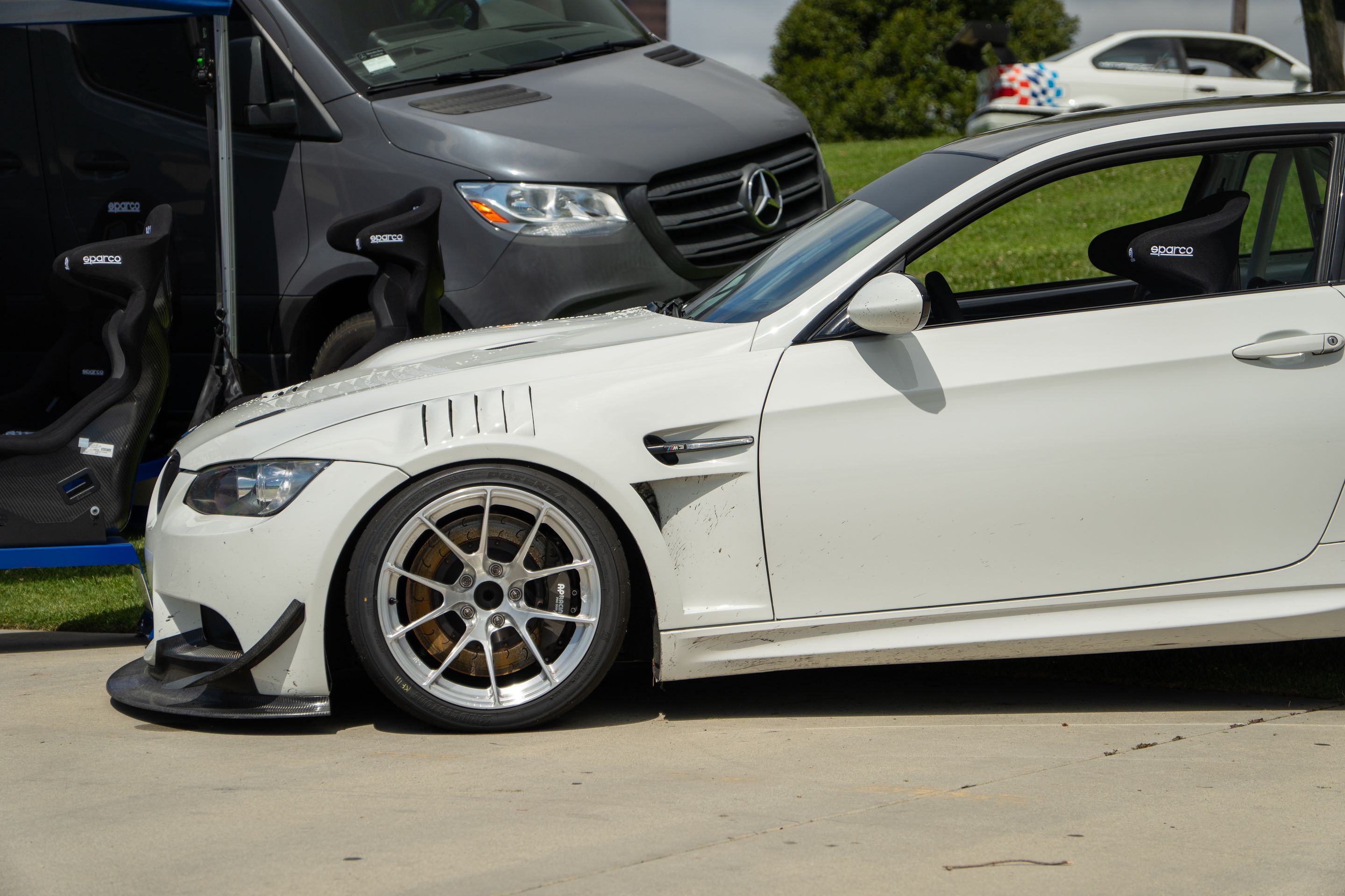 White BMW E92 Coupe M3 with 18" VS-5RS Apex wheels in Brushed Clear