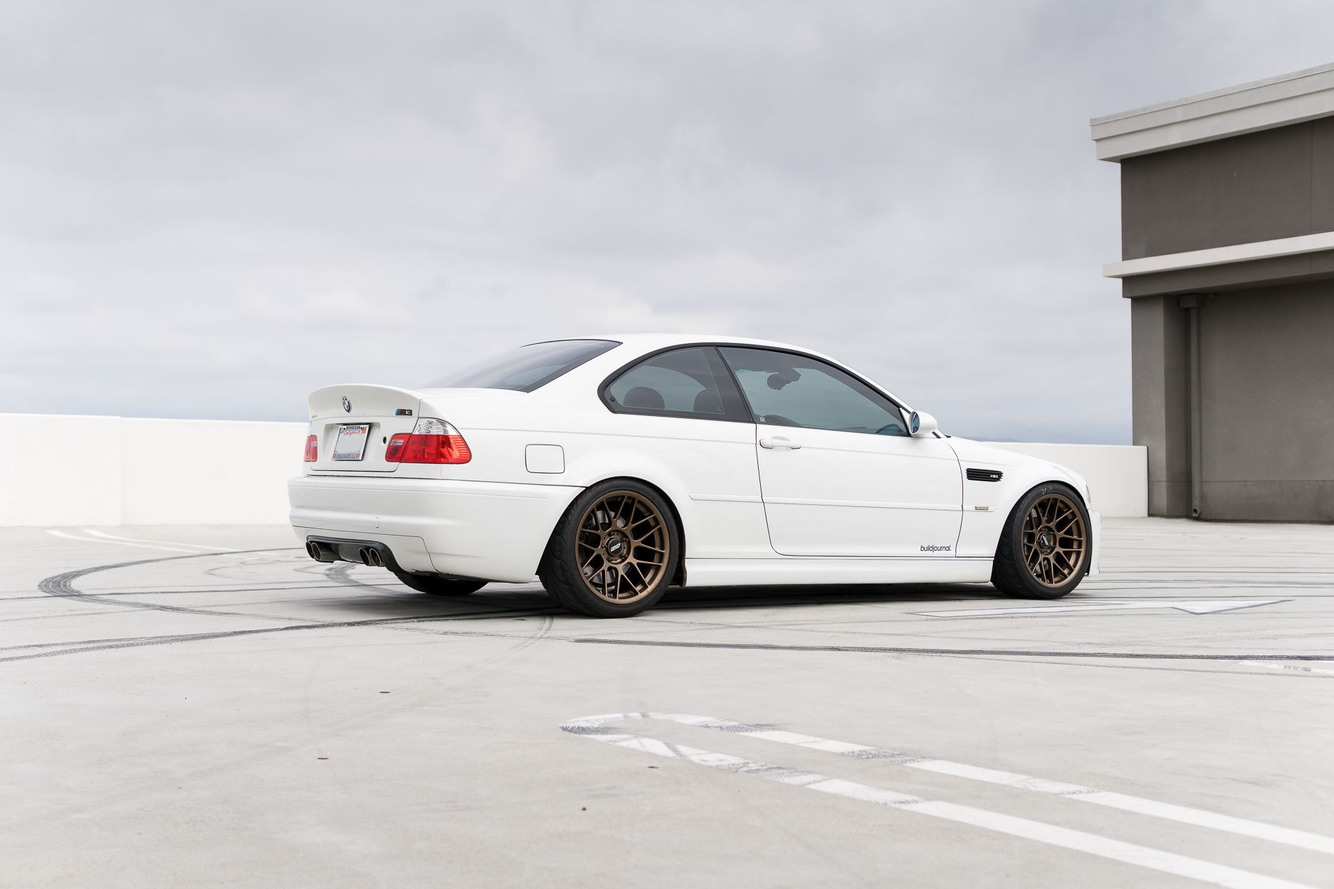 White BMW E46 M3 with 18" ARC-8 Apex wheels in Satin Bronze