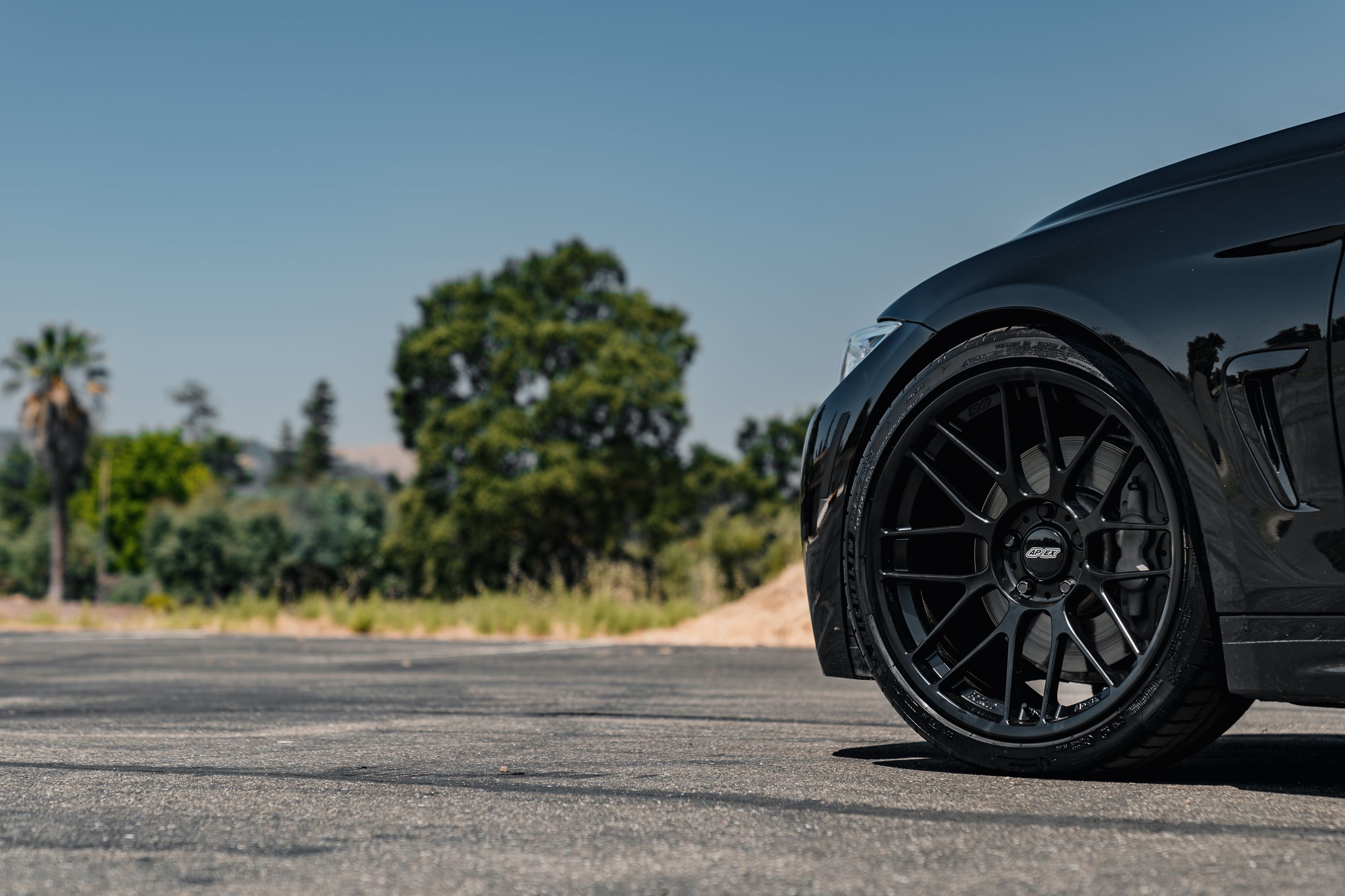 Black BMW F36 Gran Coupe 4 Series with 19" ARC-8RT Apex wheels in Satin Black