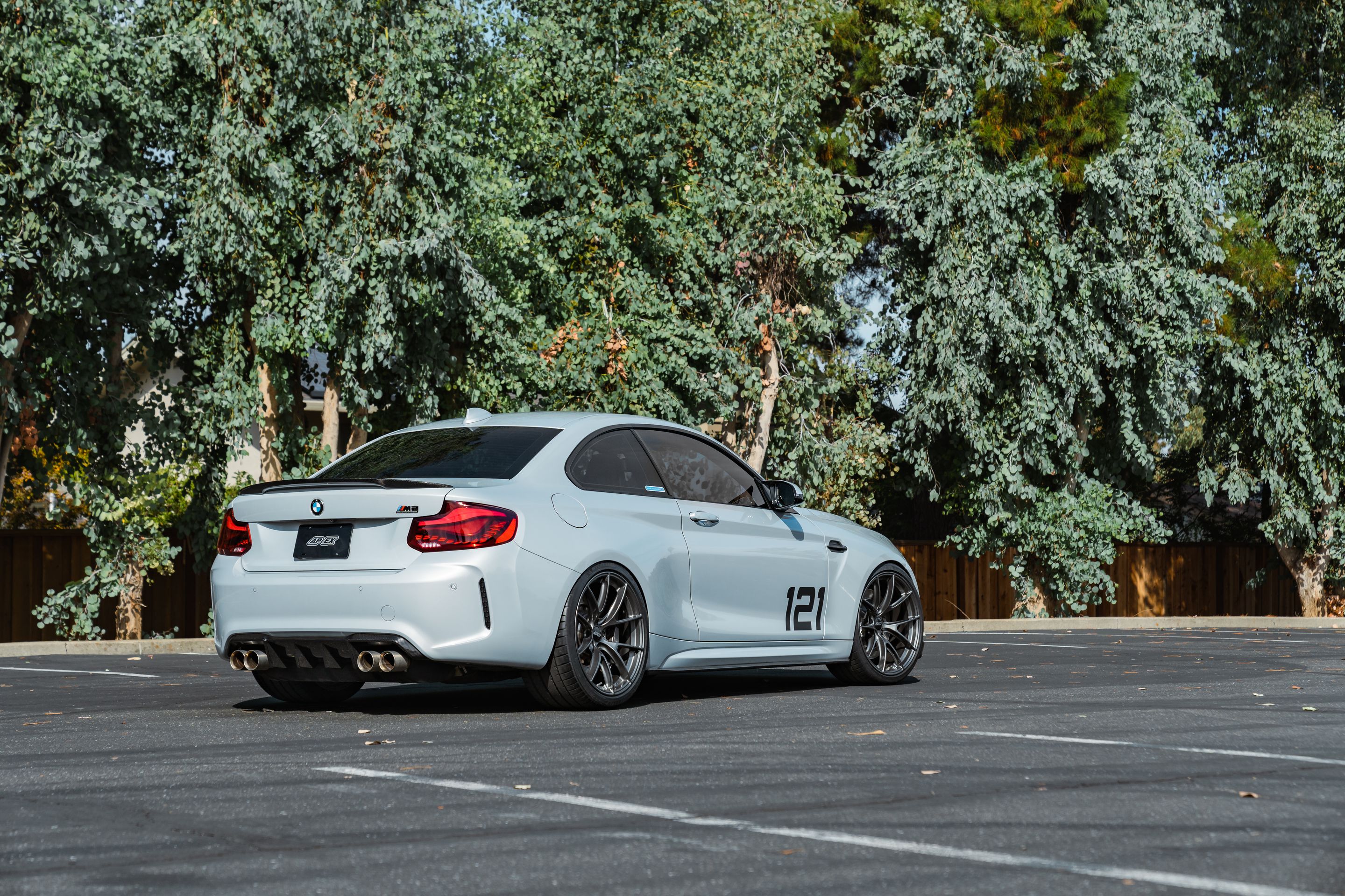 Silver BMW F87 M2 with 20" VS-5RS Apex wheels in Anthracite