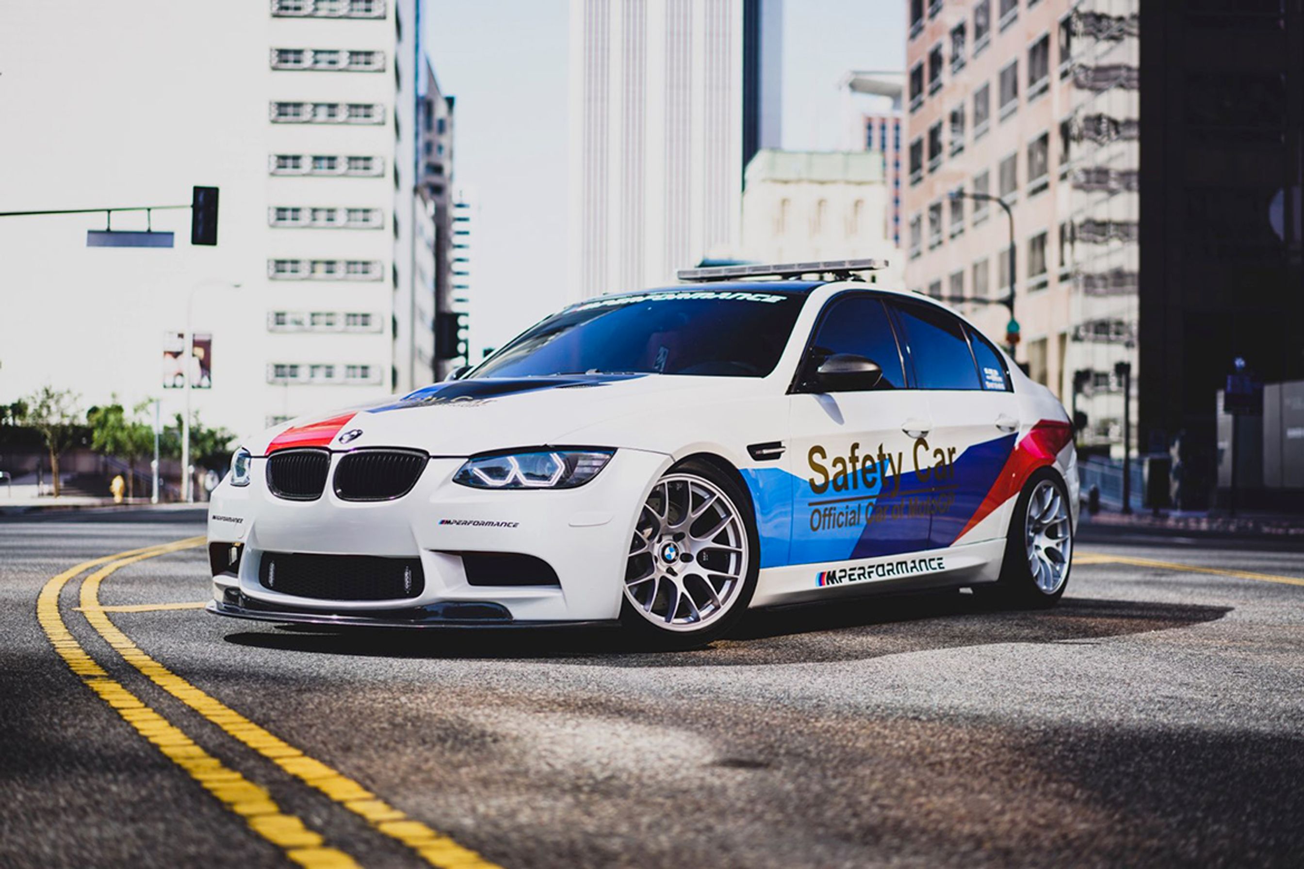 White BMW E90 Sedan M3 with 18" EC-7 Apex wheels in Race Silver