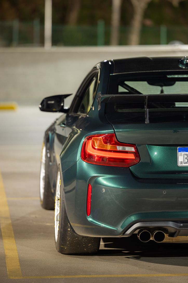 Green BMW F87 M2 with 18" EC-7 Apex wheels in Race Silver