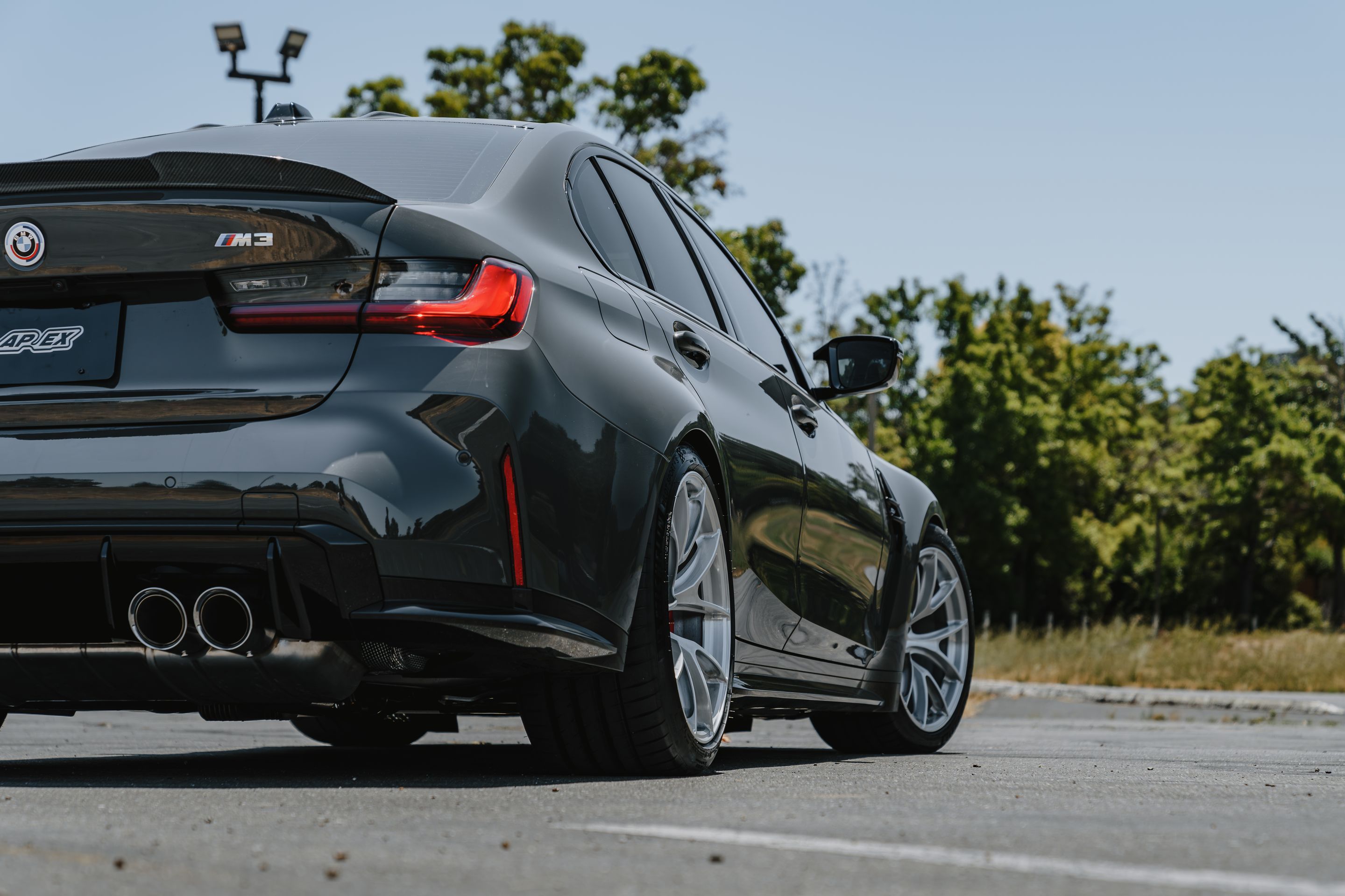 Grey BMW G80 M3 with 19" VS-5RS Apex wheels in Brushed Clear