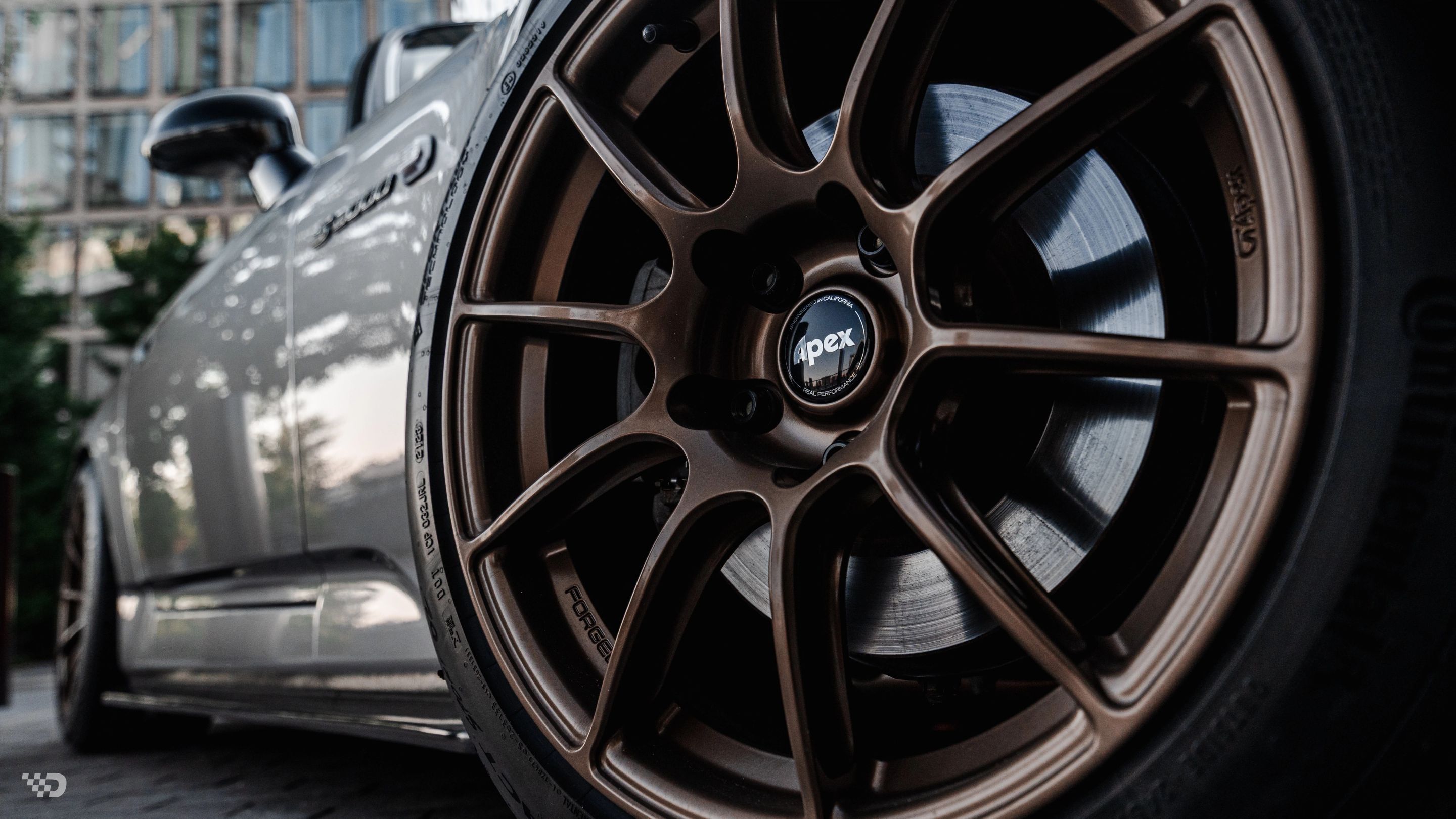 Grey Honda S2000 with 17" SM-10RS Apex wheels in Satin Bronze