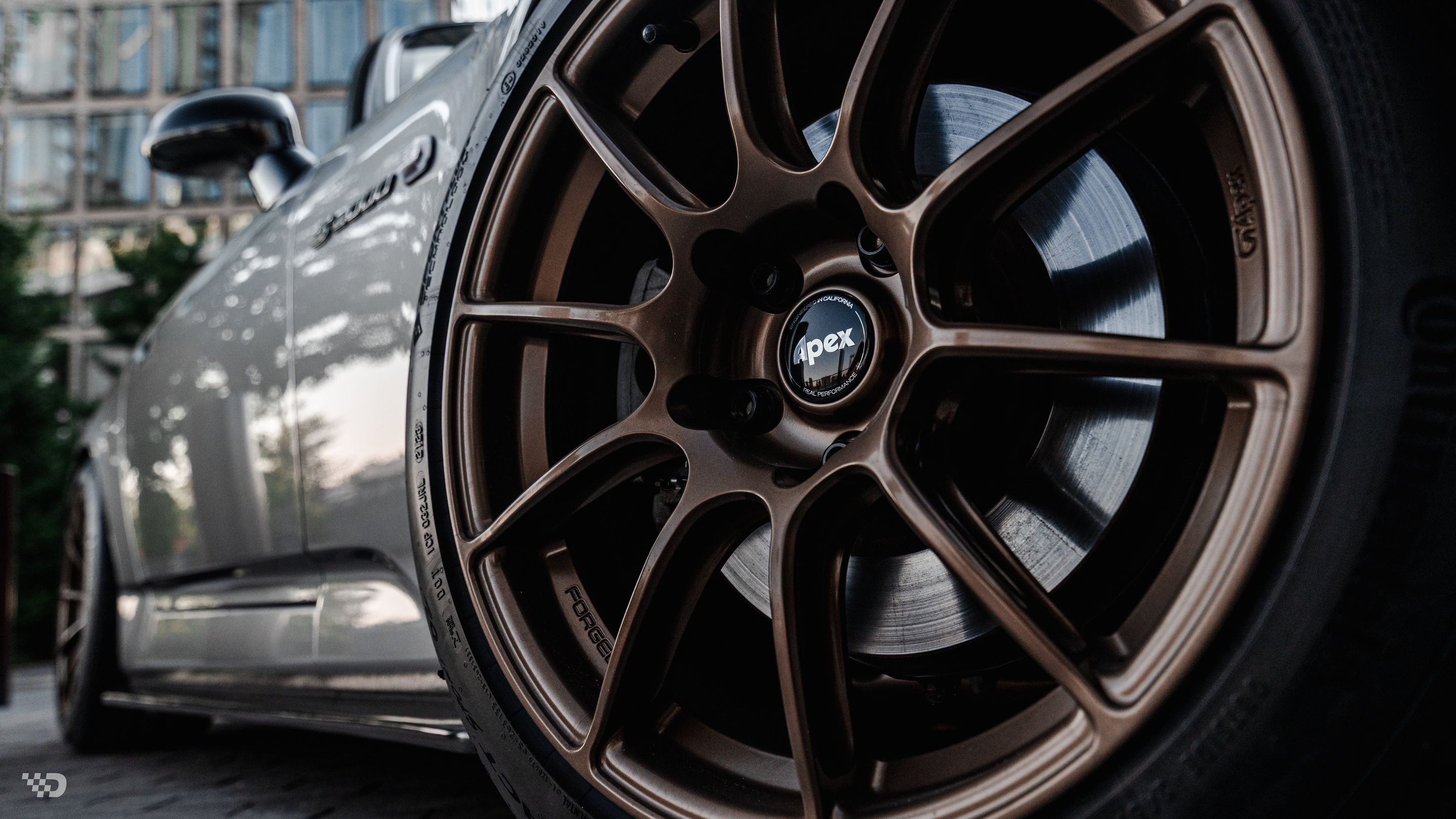 Grey Honda S2000 with 17" SM-10RS Apex wheels in Satin Bronze