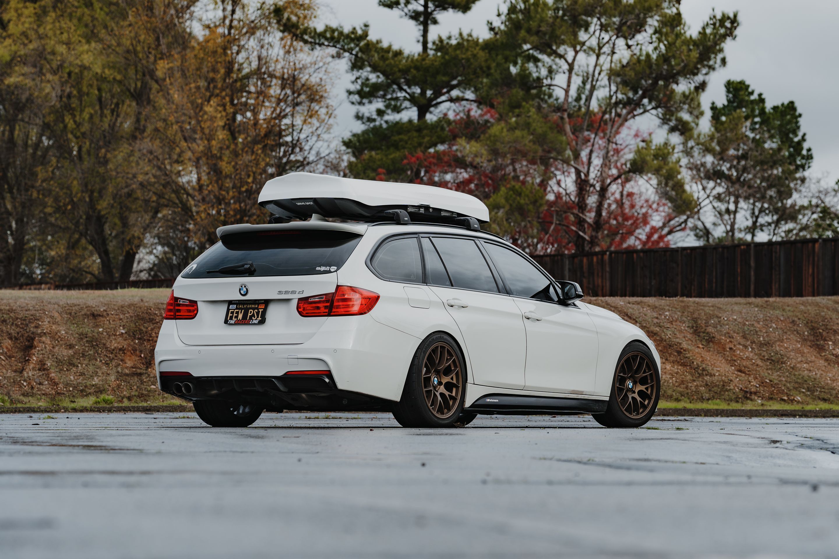 White BMW F31 Wagon 3 Series with 18" EC-7 Apex wheels in Satin Bronze