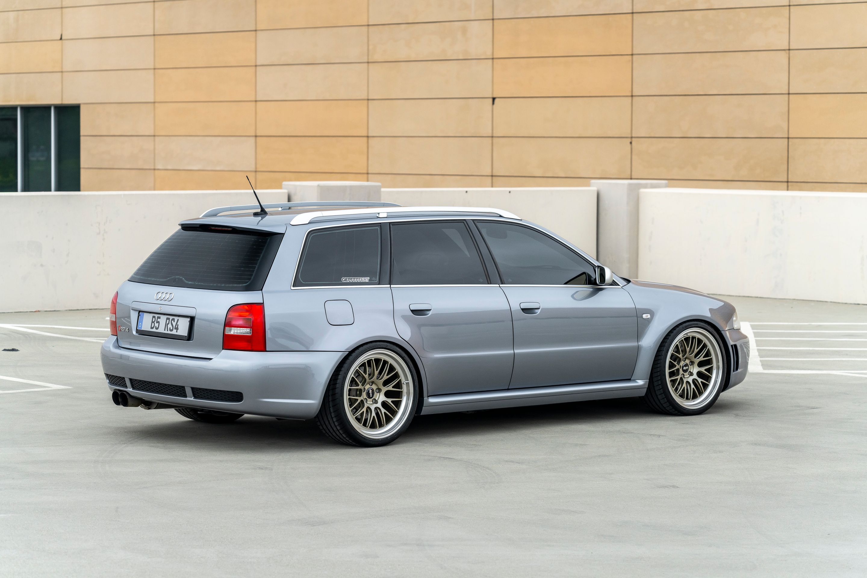 Silver Audi B5 RS 4 Avant/Wagon with 19" ML-10RT Apex wheels in Machined Lip Gloss Motorsport Gold