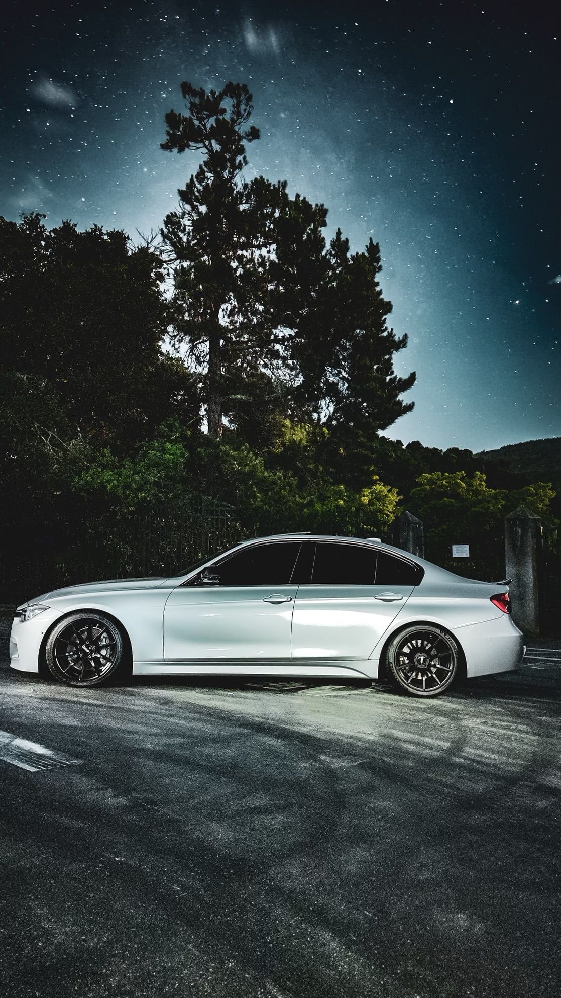 Silver BMW F30 Sedan 3 Series with 18" SM-10 Apex wheels in Satin Black