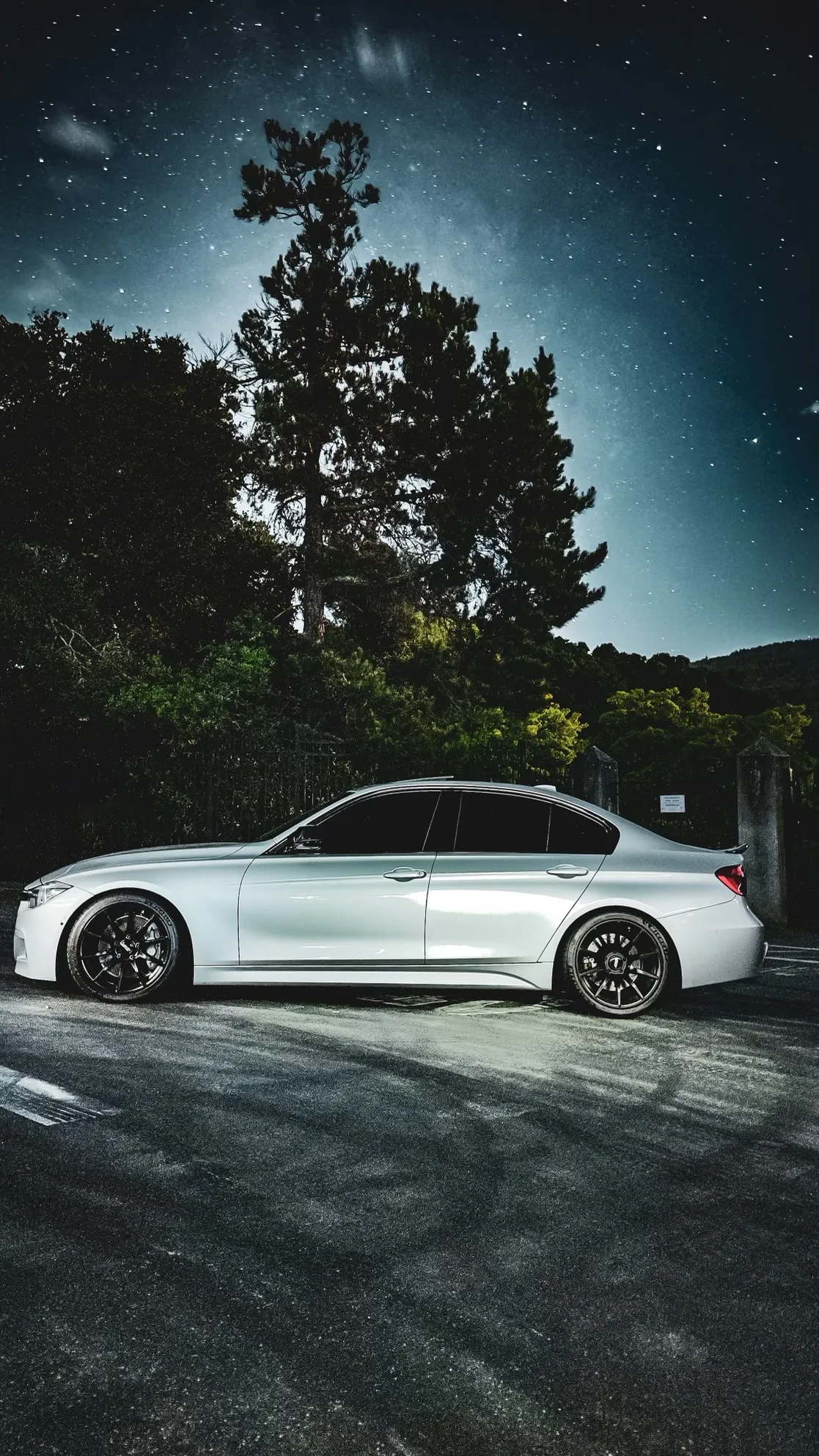 Silver BMW F30 Sedan 3 Series with 18" SM-10 Apex wheels in Satin Black