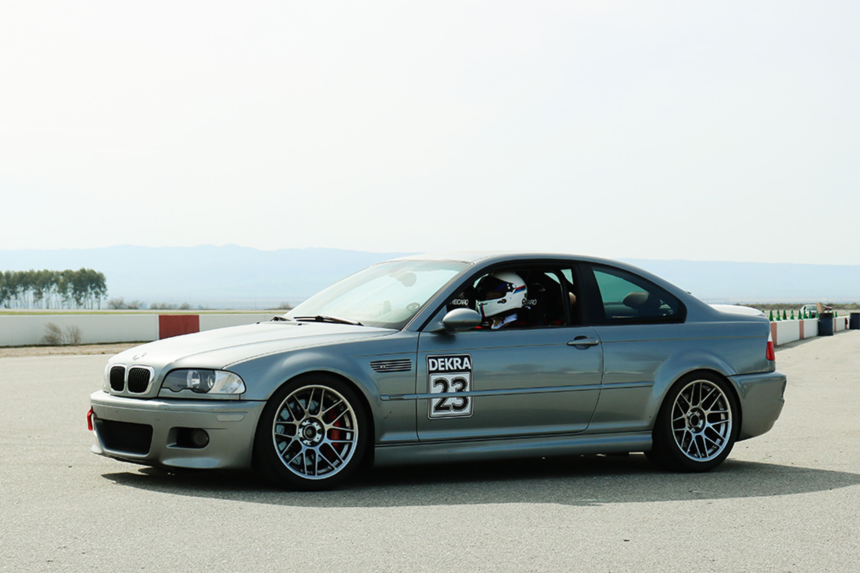 Grey BMW E46 M3 with 18" ARC-8 Apex wheels in Hyper Black
