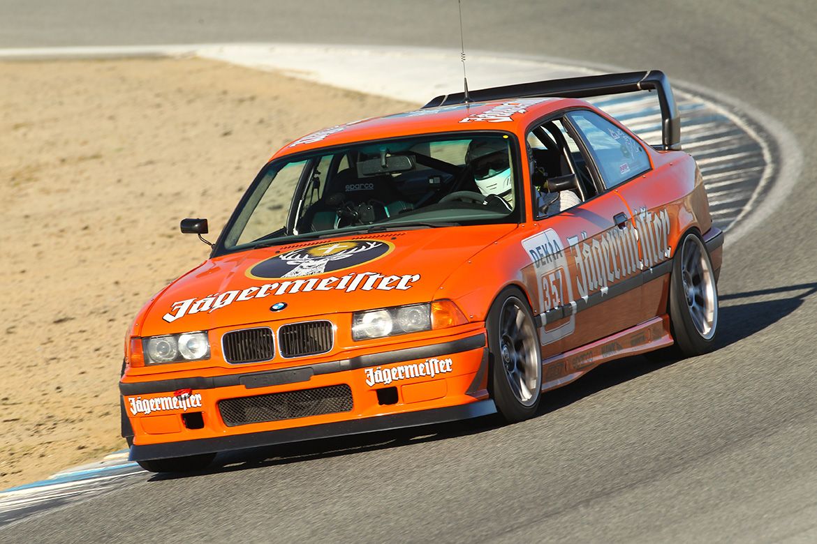 Orange BMW E36 3 Series with 17" ARC-8 Apex wheels in Hyper Silver