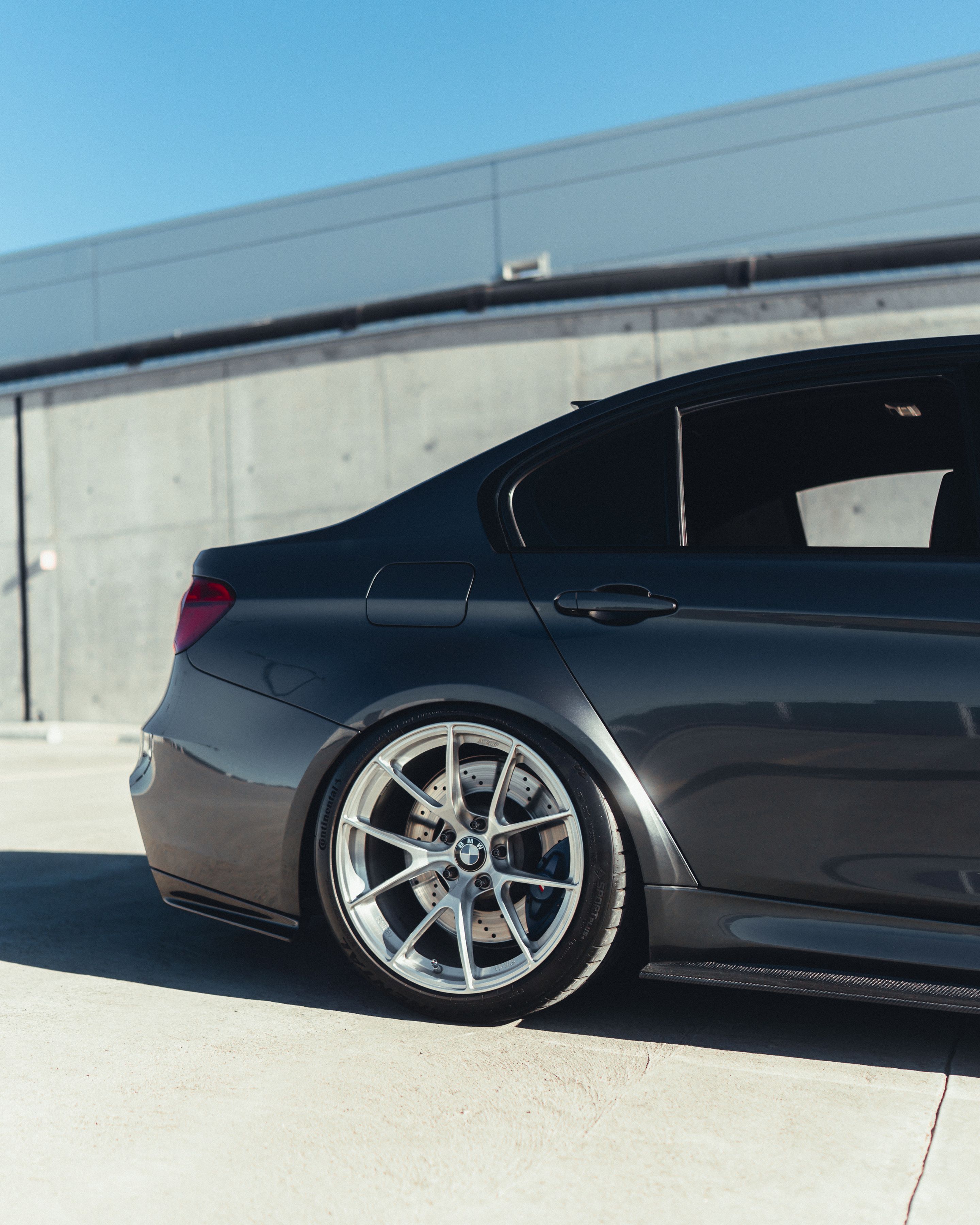 Grey BMW F80 M3 with 19" VS-5RS Apex wheels in Brushed Clear