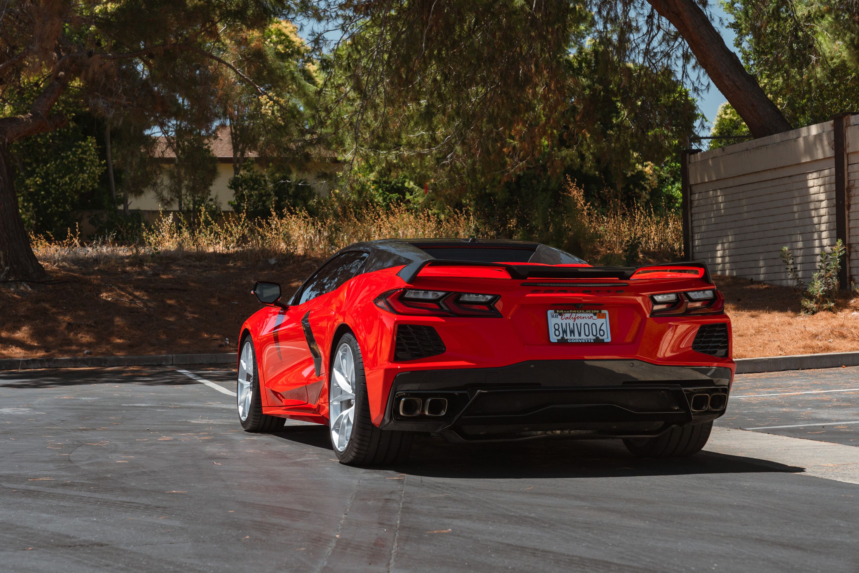 Red Chevrolet C8 Corvette Stingray/Z51 with 19"/20" VS-5RS Apex wheels in Brushed Clear