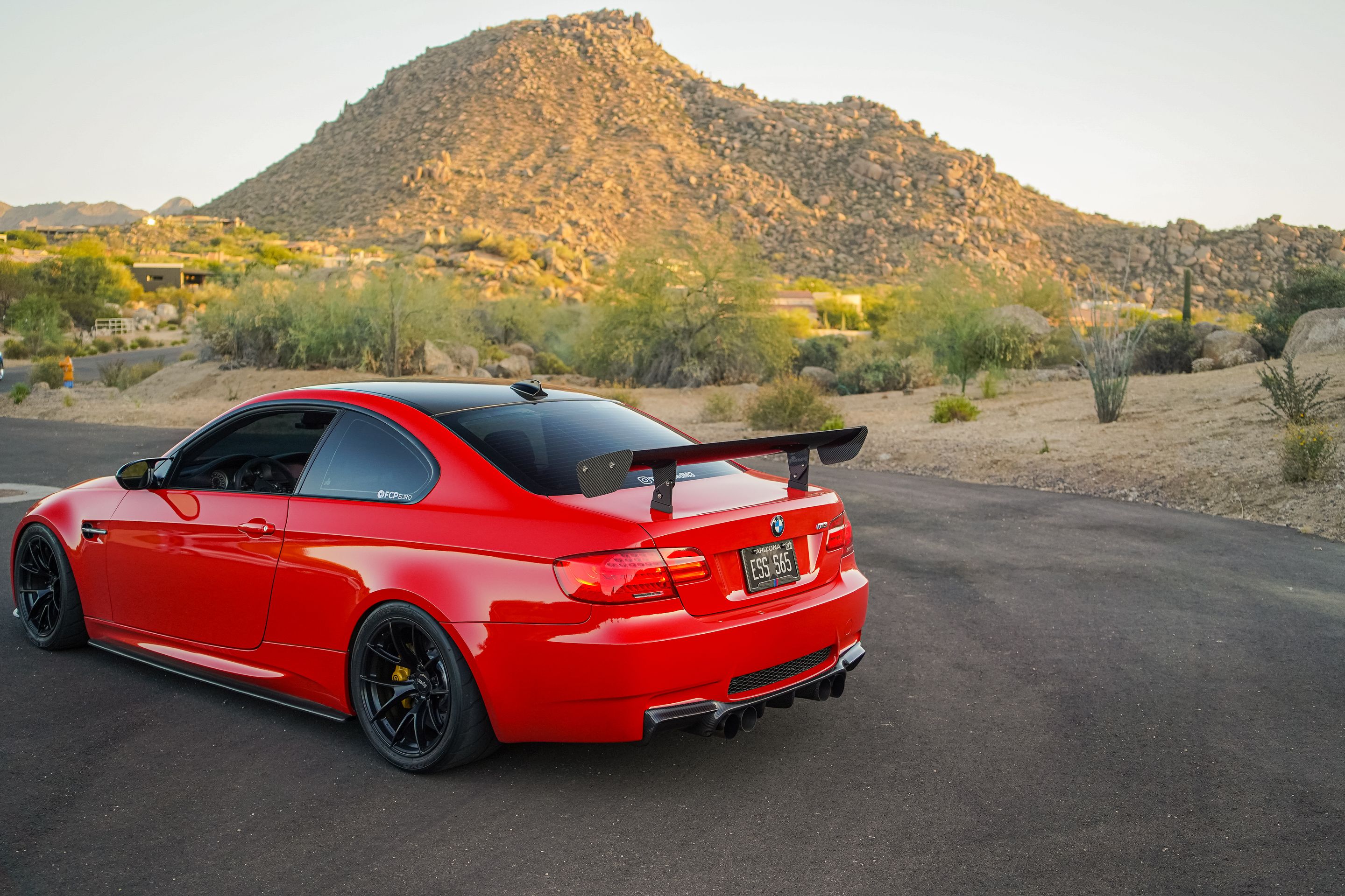 Red BMW E92 Coupe M3 with 18" VS-5RS Apex wheels in Satin Black