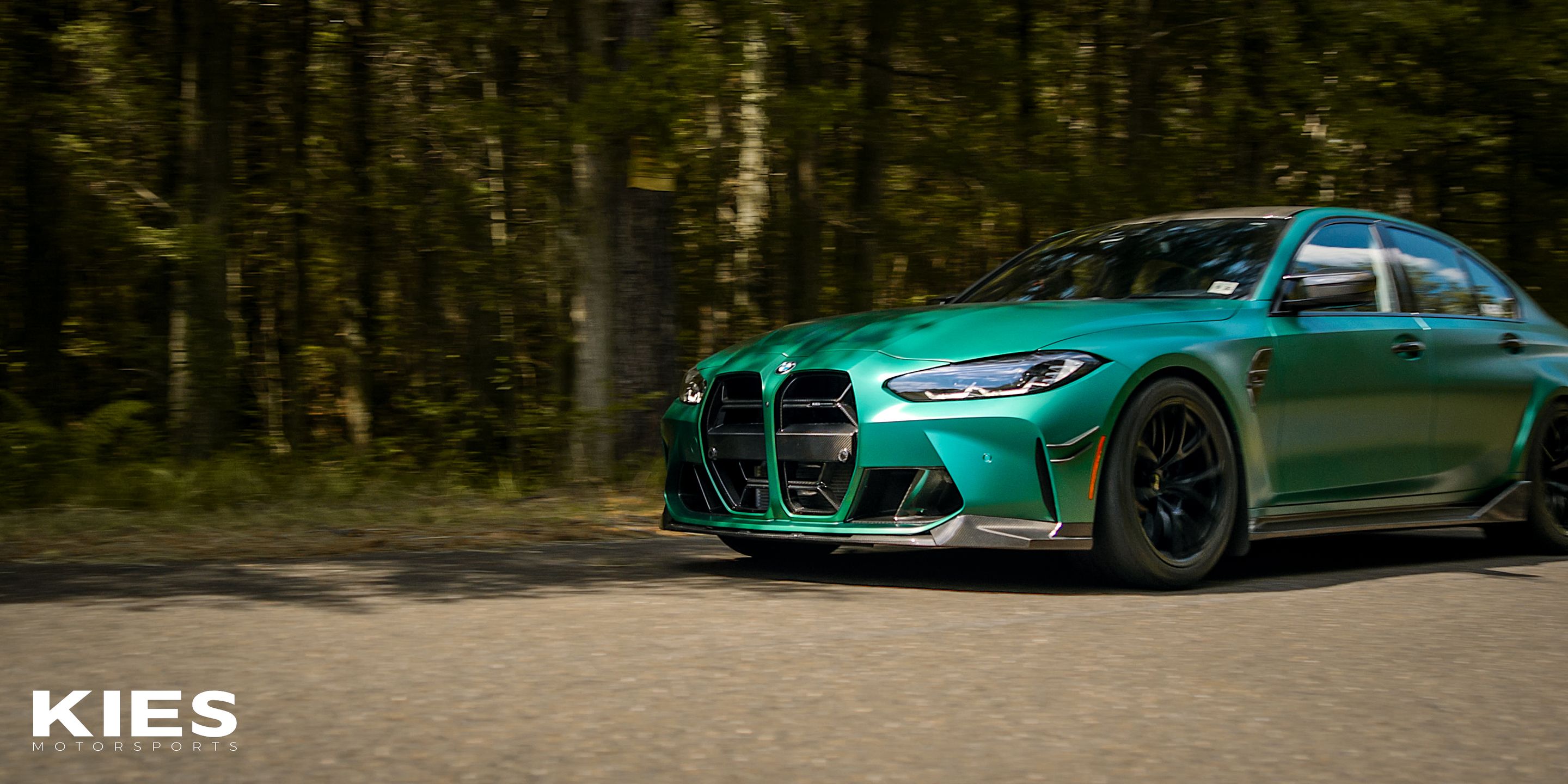 Green BMW G80 M3 with 19" VS-5RS Apex wheels in Satin Black