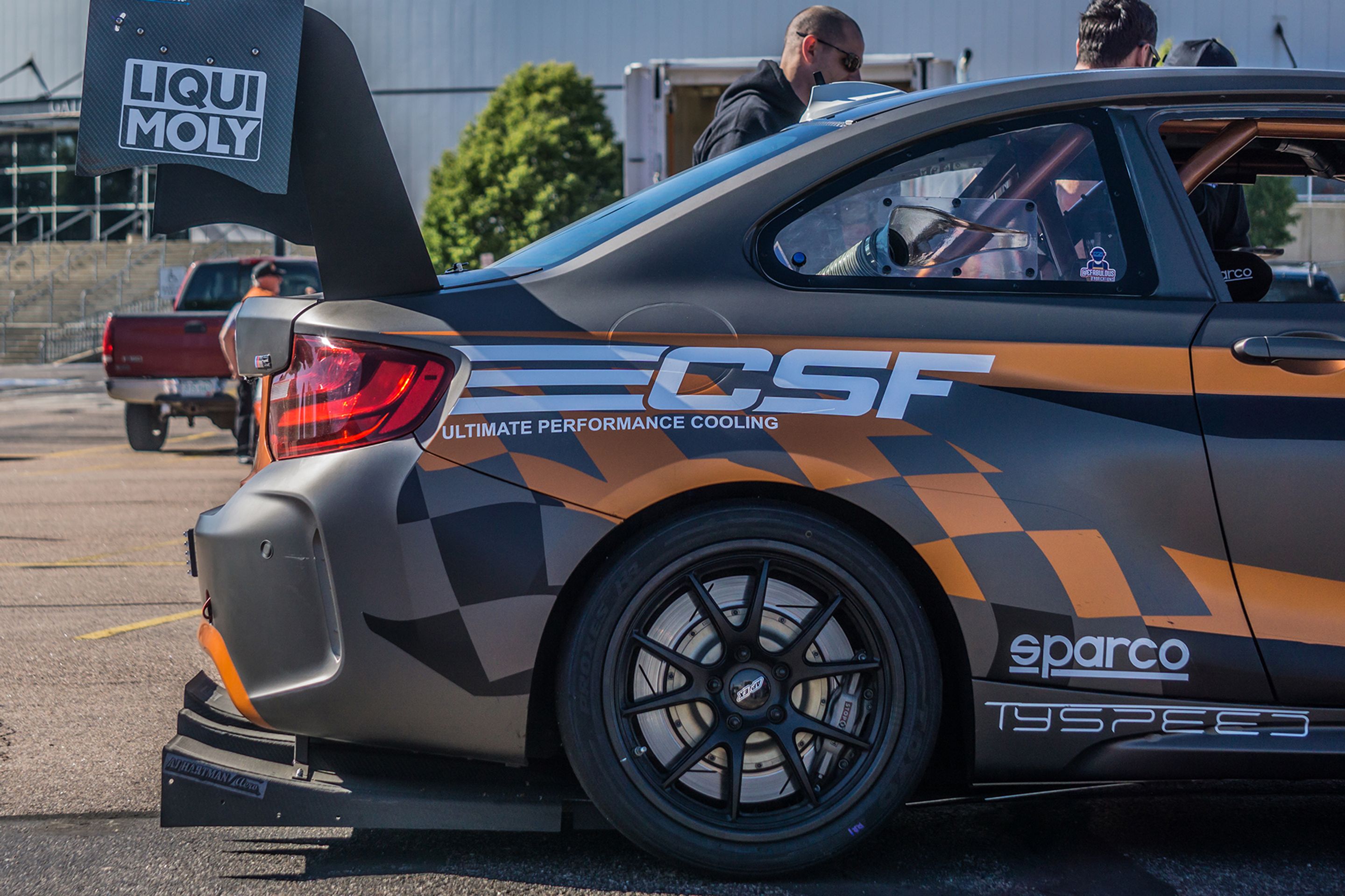 Grey BMW F87 M2 with 18" FL-5 Apex wheels in Satin Black