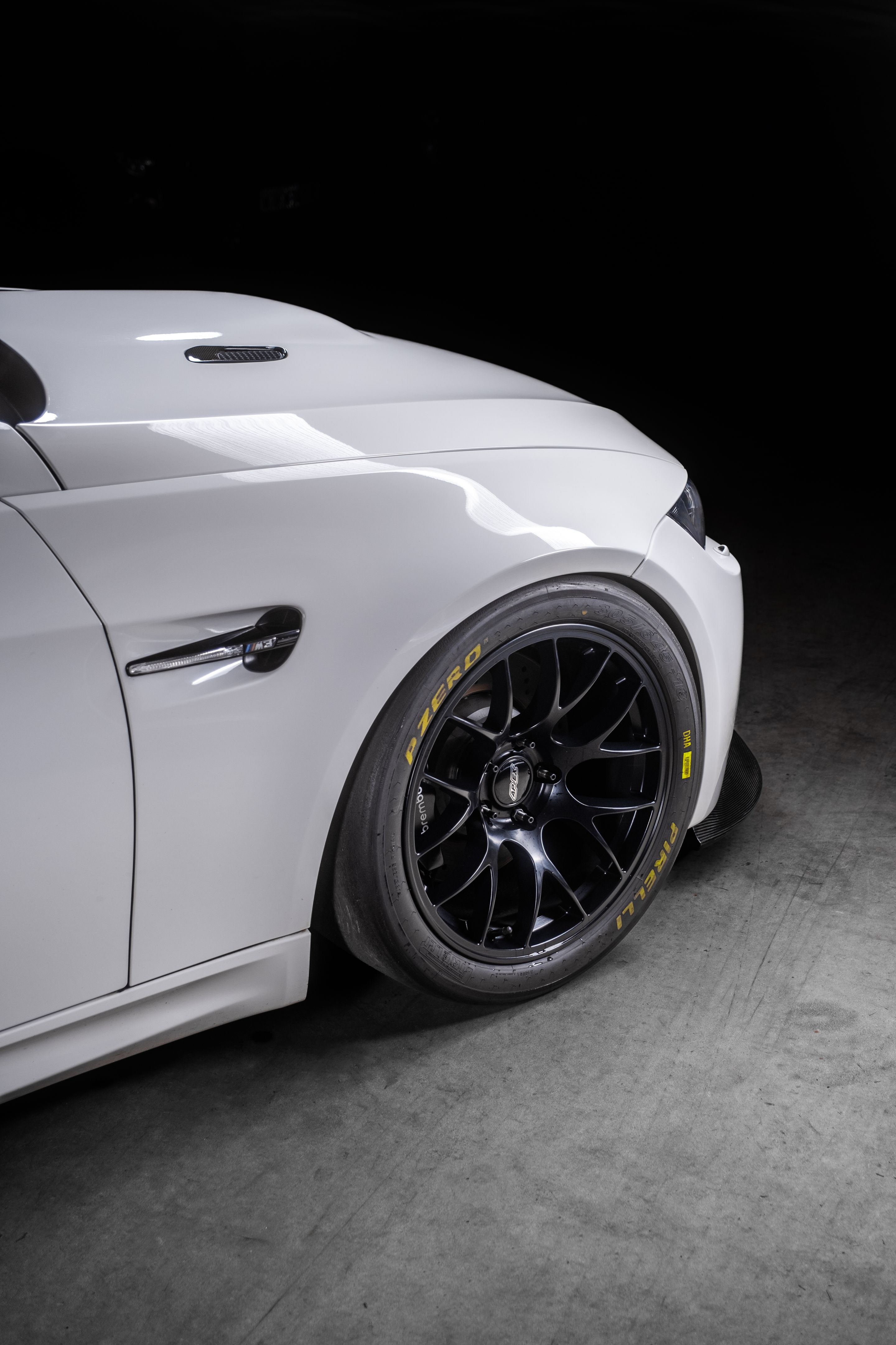 White BMW E92 Coupe M3 with 18" EC-7 Apex wheels in Satin Black