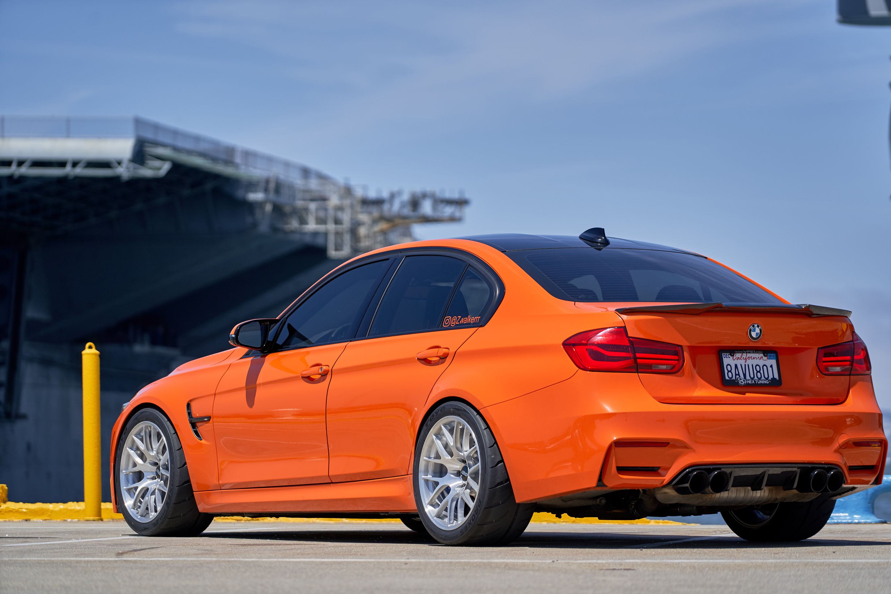 Orange BMW F80 M3 with 18" EC-7R Apex wheels in Brushed Clear