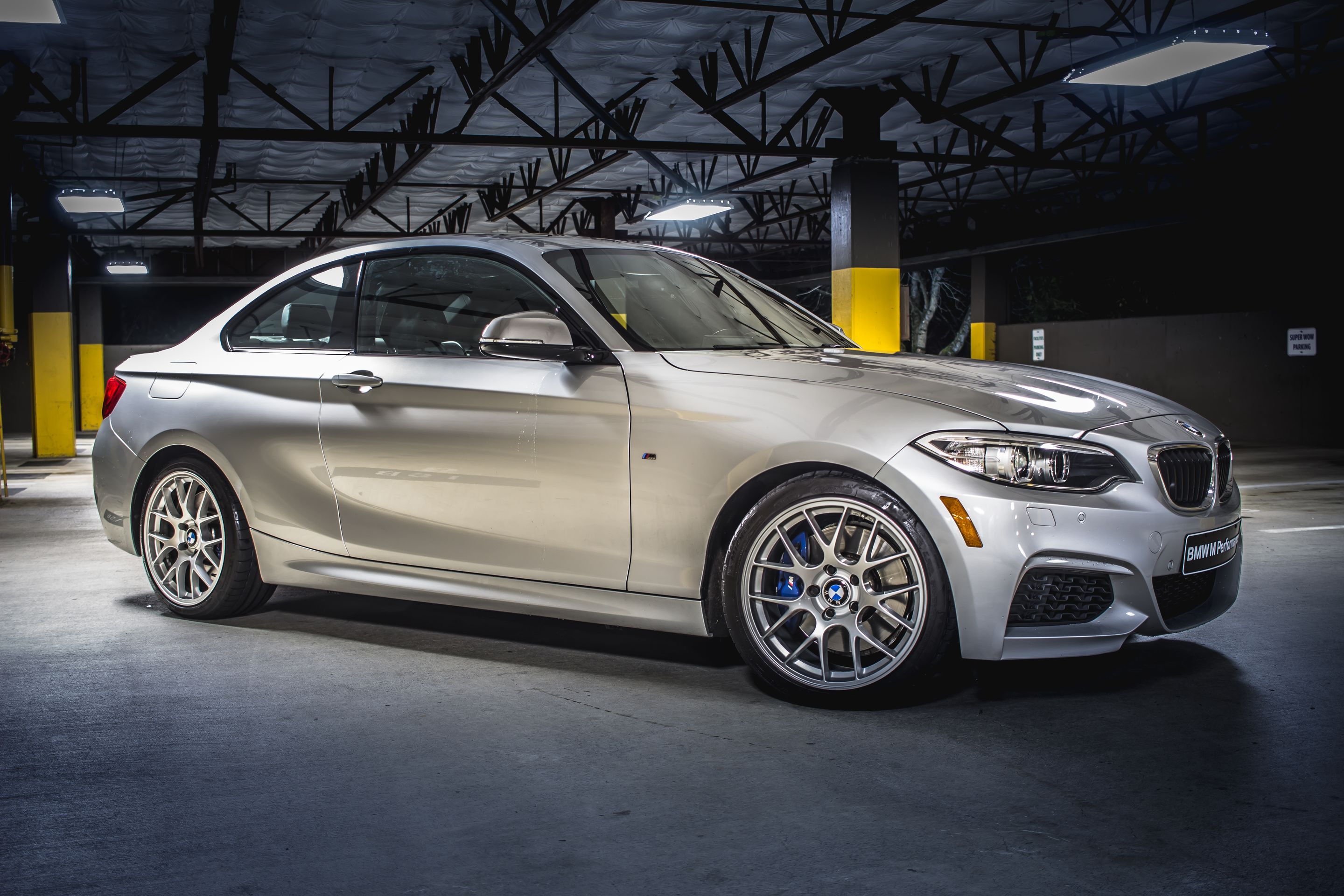 Silver BMW F22 Coupe 2 Series with 18" EC-7 Apex wheels in Race Silver