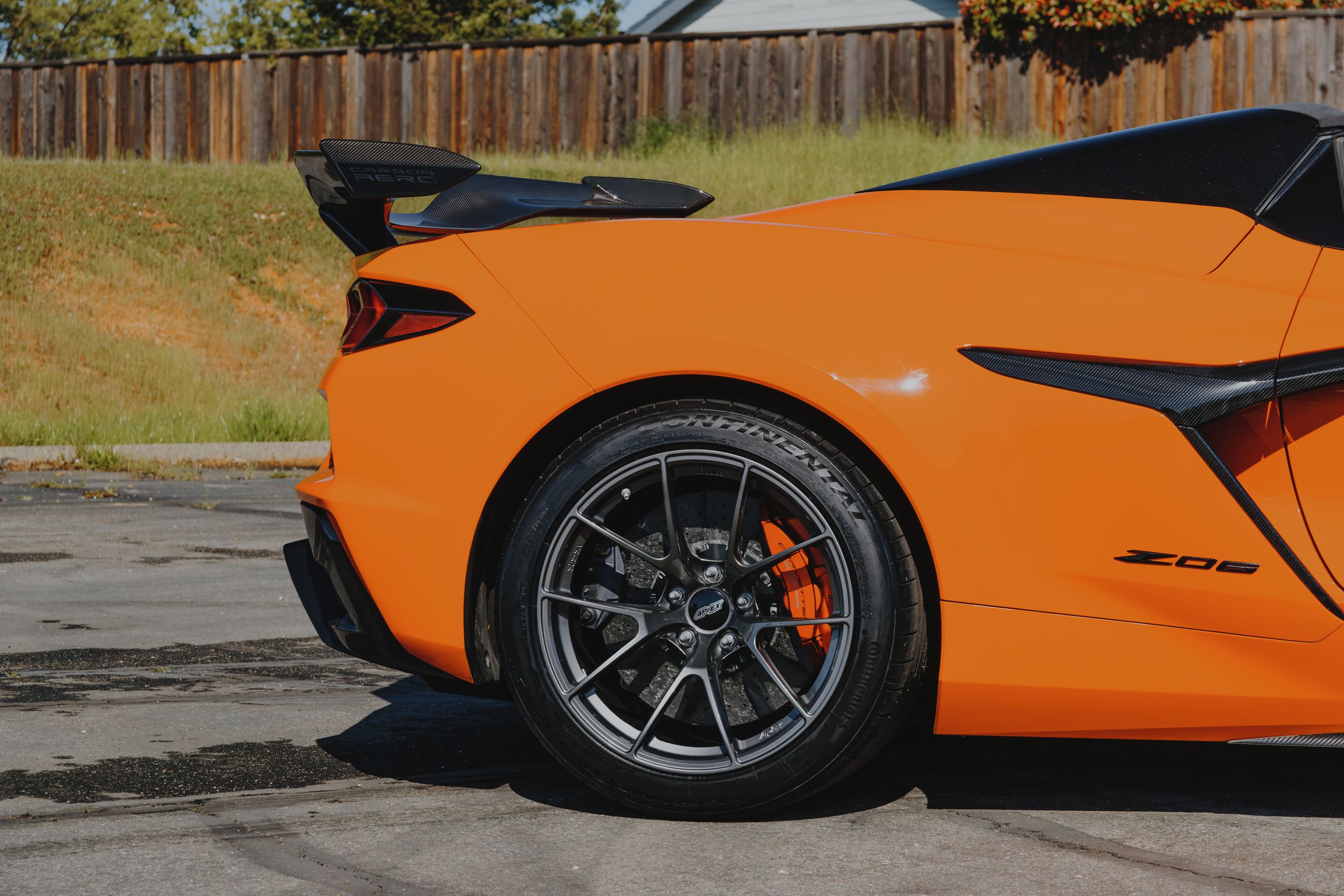 Orange Chevrolet C8 Corvette Z06 with 19" VS-5RS Apex wheels in Anthracite